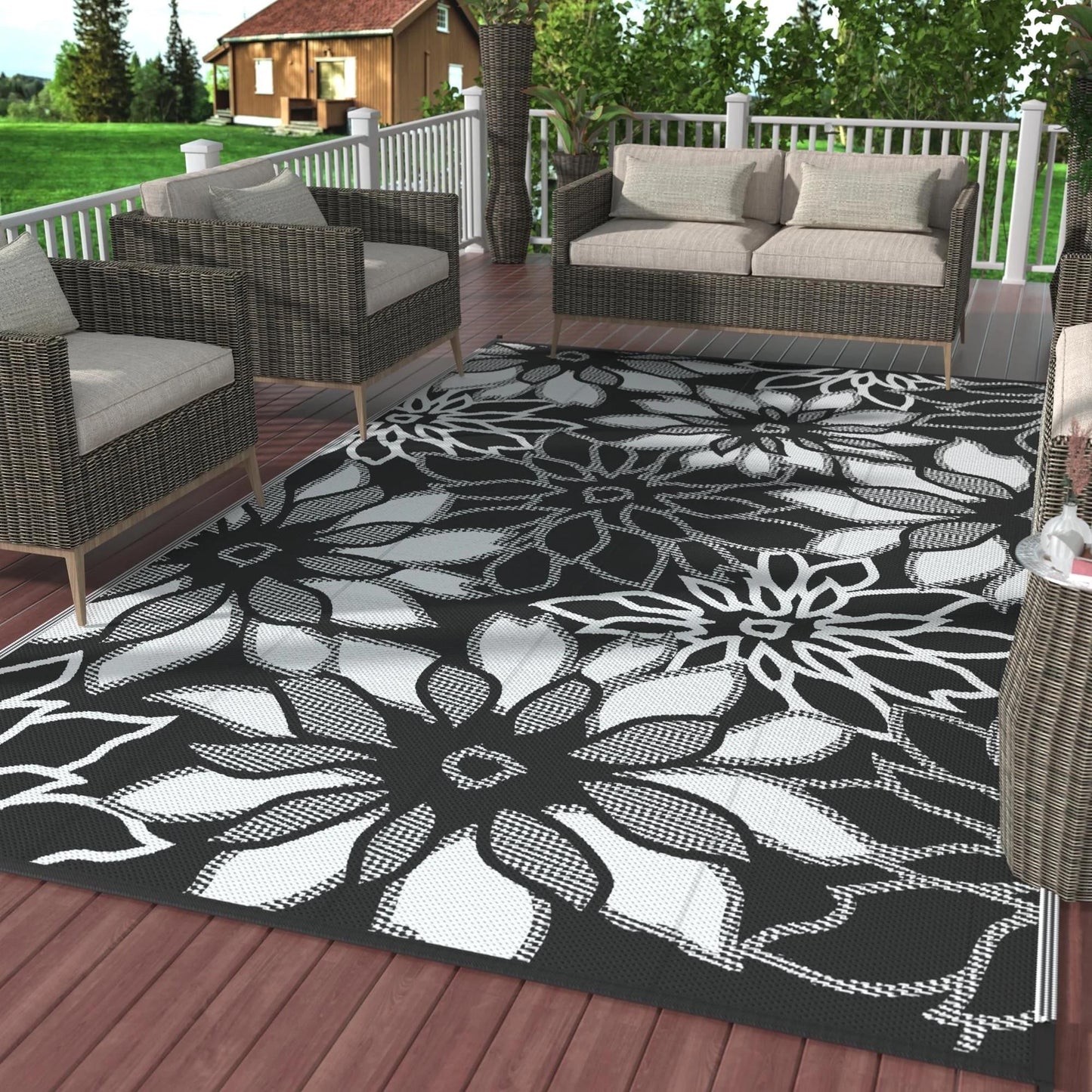 KUETH 5'x 8' Outdoor Waterproof Rug Plastic Mat Easy cleaning Durable Fashion Recyclable Material