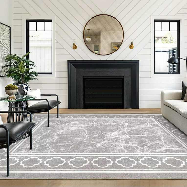 MCOW 2'x3' Area Rugs for Living Room,Non-Slip Washable Indoor Rugs for Bedroom,Geometric Print Carpet Chenille Mat Kitchen Bathroom Dining Room (Gray/White)
