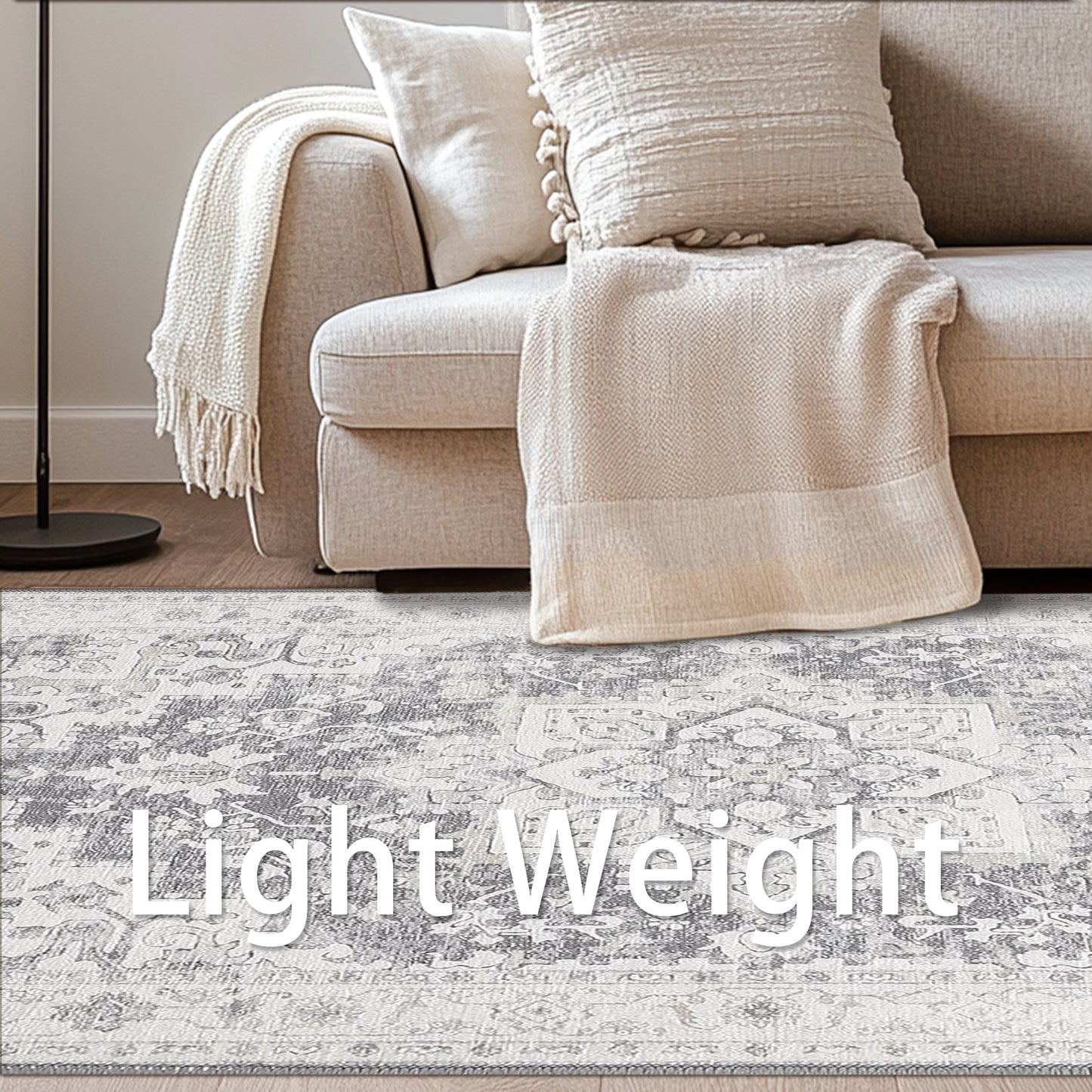 KUETH Area Rugs for Living Room, Non-Slip Machine Washable Vintage Retro Rug, Low Pile Chenille Print Rug for Bedroom Dining Room Home Office