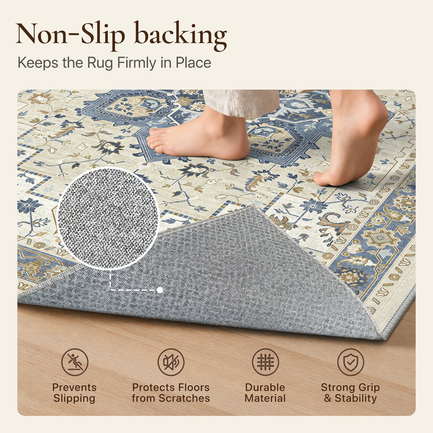 KUETH Modern 8x10 Area Rugs for Living Room, Non Slip Machine Washable Retro Rugs, Low Pile Chenille Print Rug for Bedroom, Dining Room, Home Office, Charcoal Brown