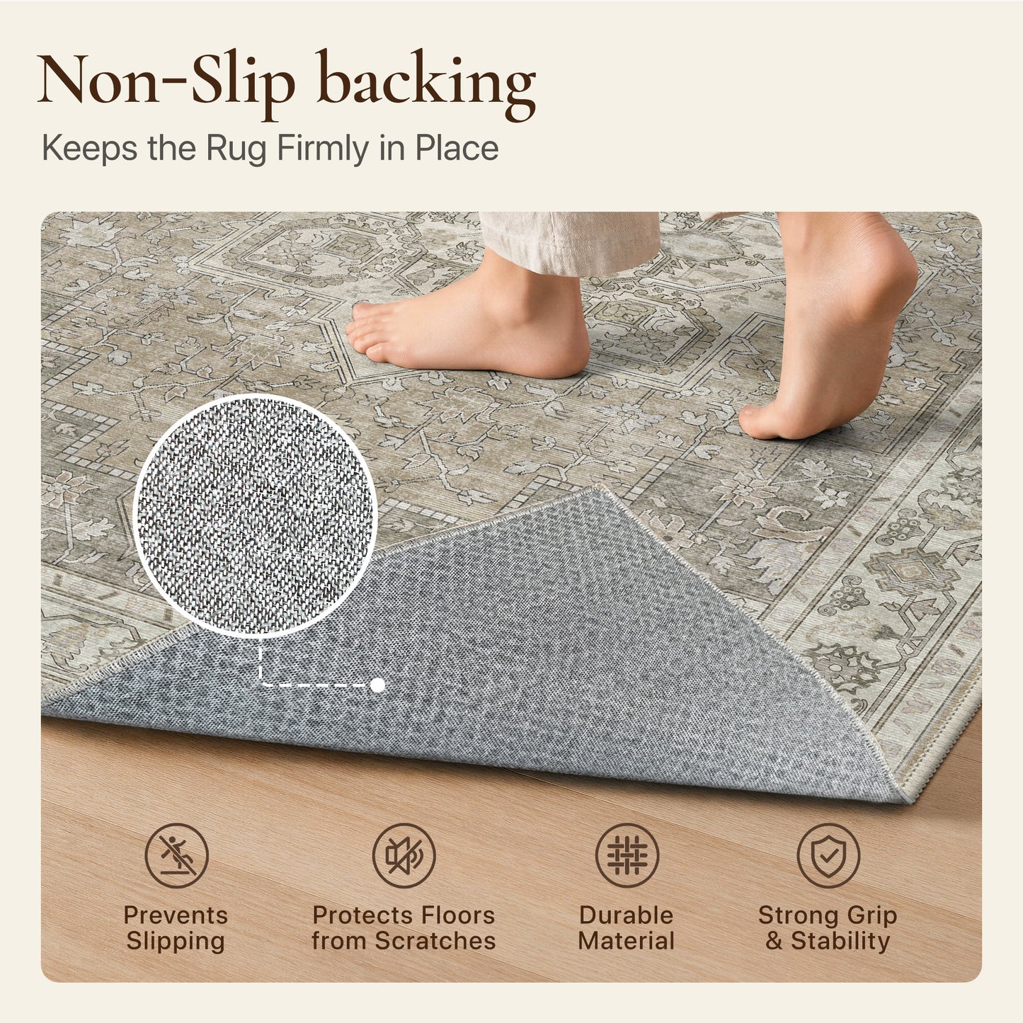 KUETH 8X10 Vintage Area Rugs Machine Washable Rugs for Living Room, Non Slip Flat Pile Rug with Rubber Backing, Persian Rug for Entryway Bedroom Dining Room Home Office