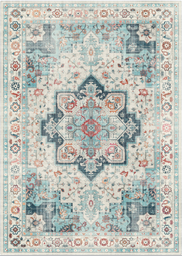KUETH 8x10 Area Rugs for Living Room Bedroom, Machine Washable Stain Resistant Non-Shed Carpet,, Low Pile Mat with Non Slip Backing