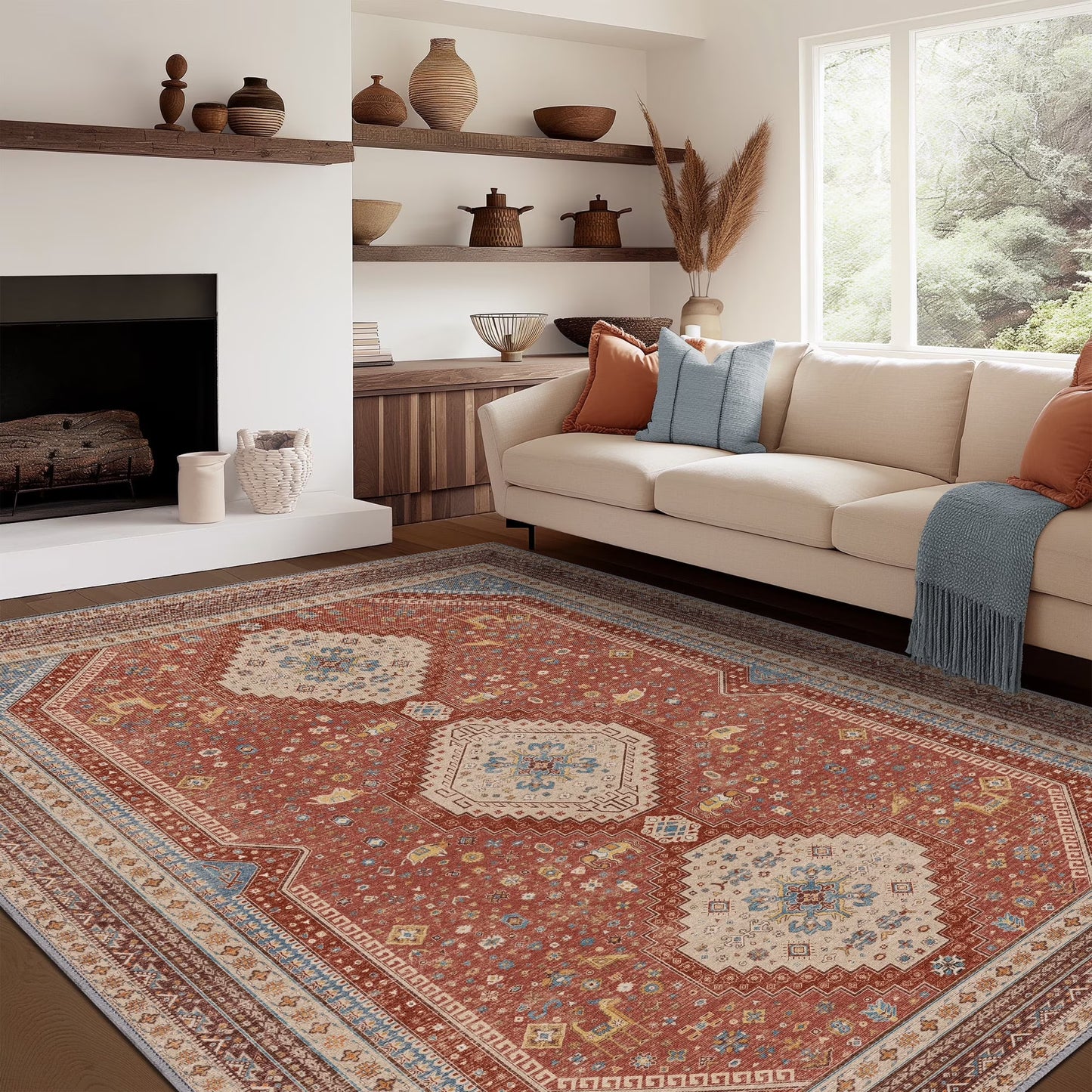 KUETH 8'x10' Area Rug Living Room Clearance, Non Slip Indoor Vogue Area Rugs, Low Pile Chenille Large Print Mat for Bedroom Dining Room Home Office and Hall, Gray