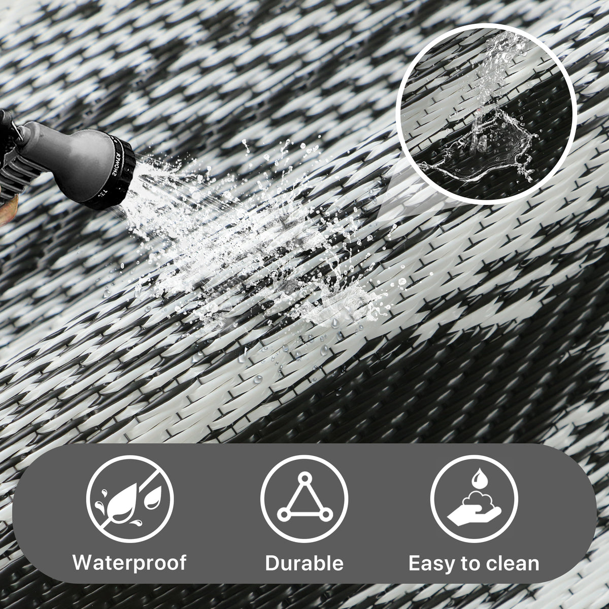 KUETH 5' x 8' Outdoor Waterproof Reversible Rug Camping Mat Abstract Patio Yard Carpet,BLACK&WHITE