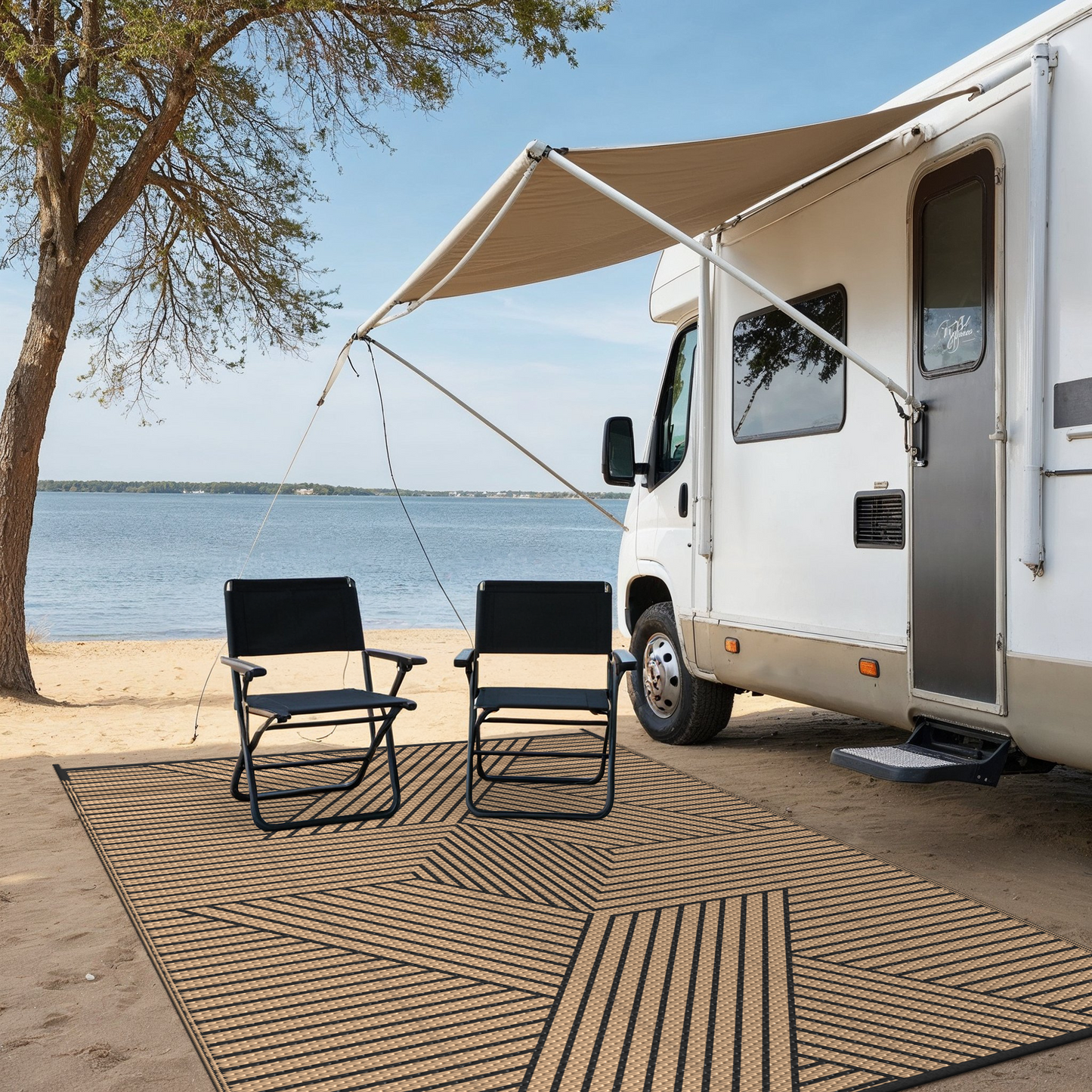 KUETH 9'x 12' Outdoor Rug Plastic Foldable Waterproof Outside Carpet UV Resistant Patio RV Deck Mat,Black Brown