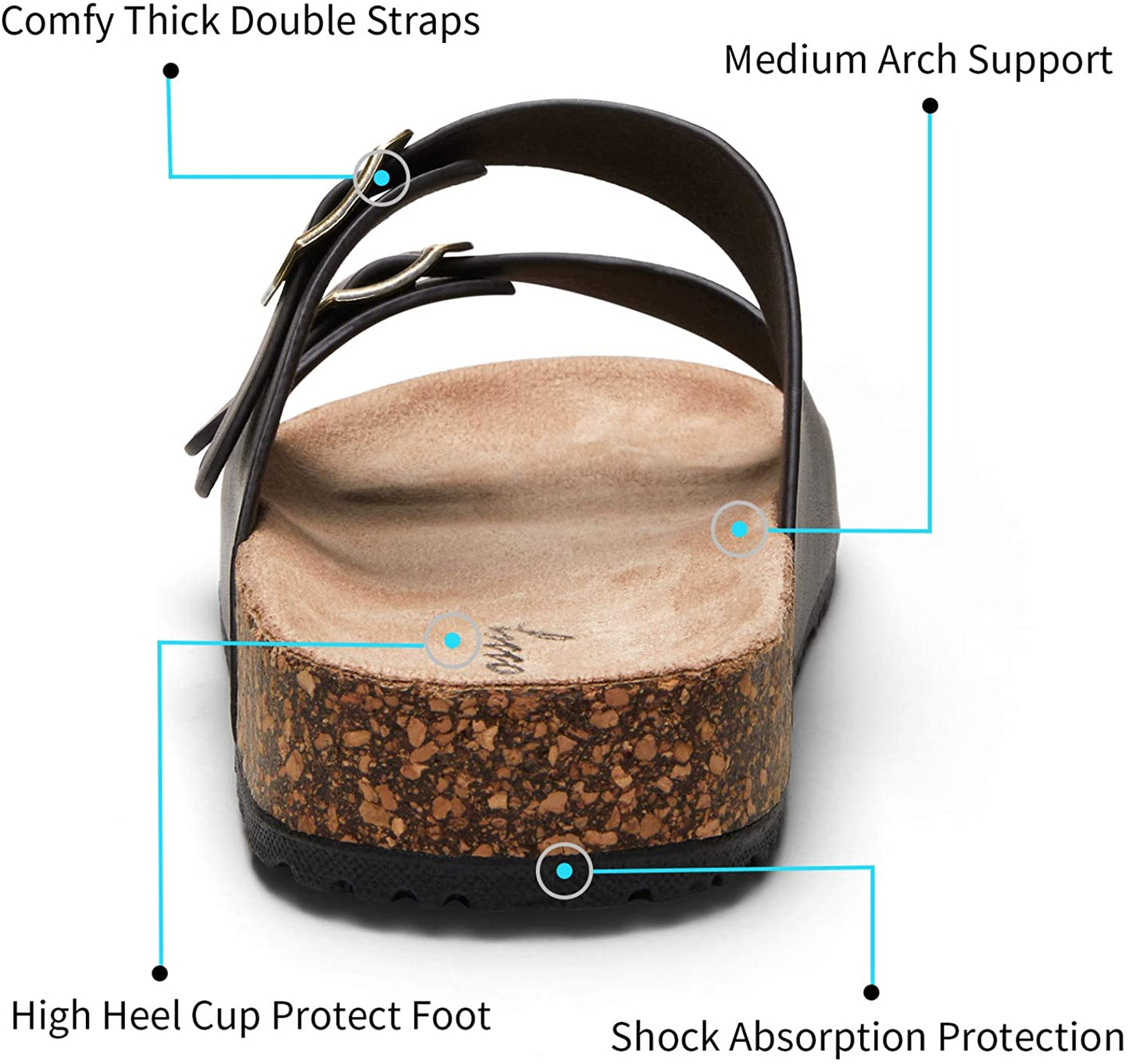 Women's Adjustable Cork Footbed Slippers | Jeossy
