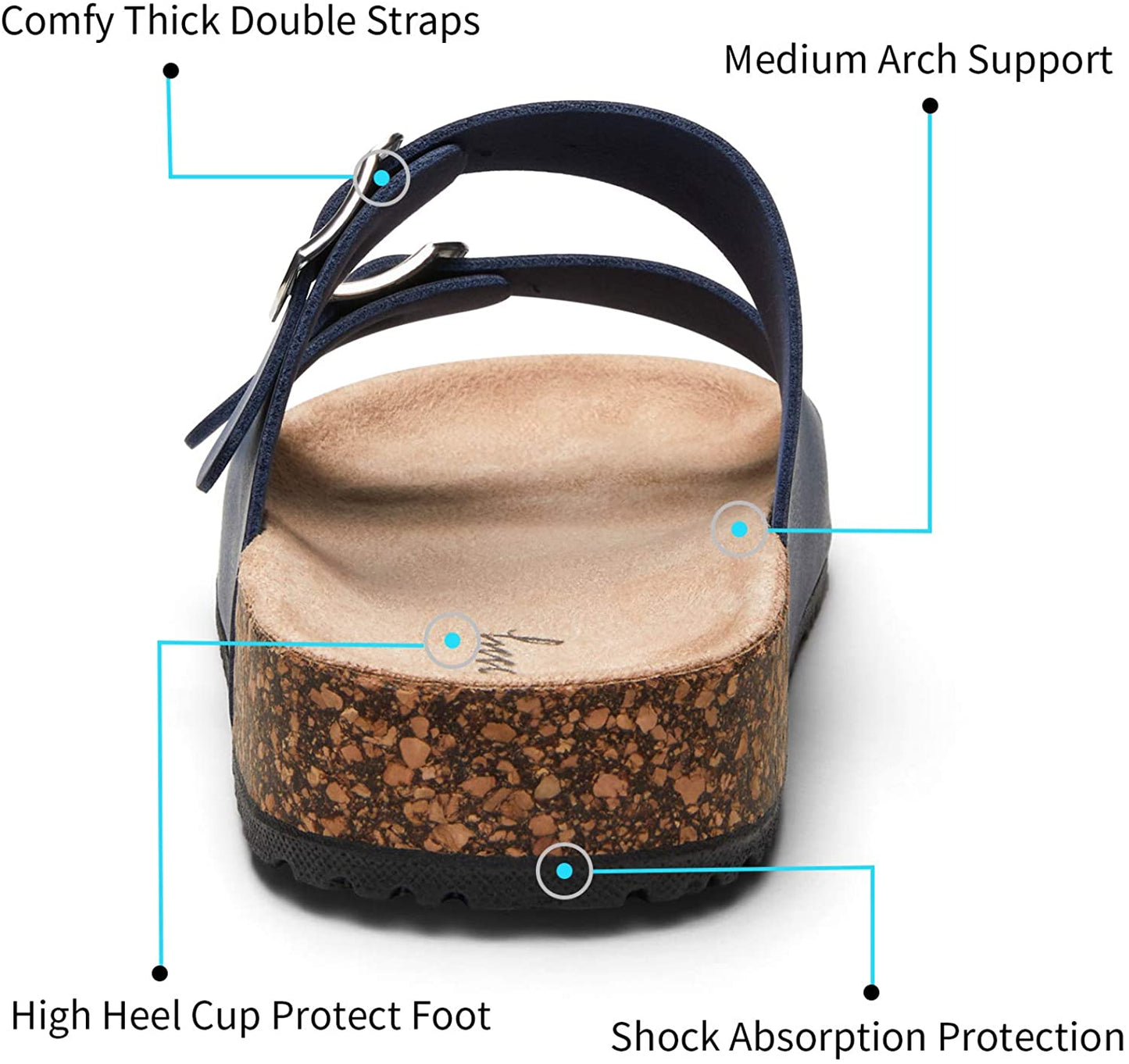 Women's Adjustable Cork Footbed Slippers | Jeossy