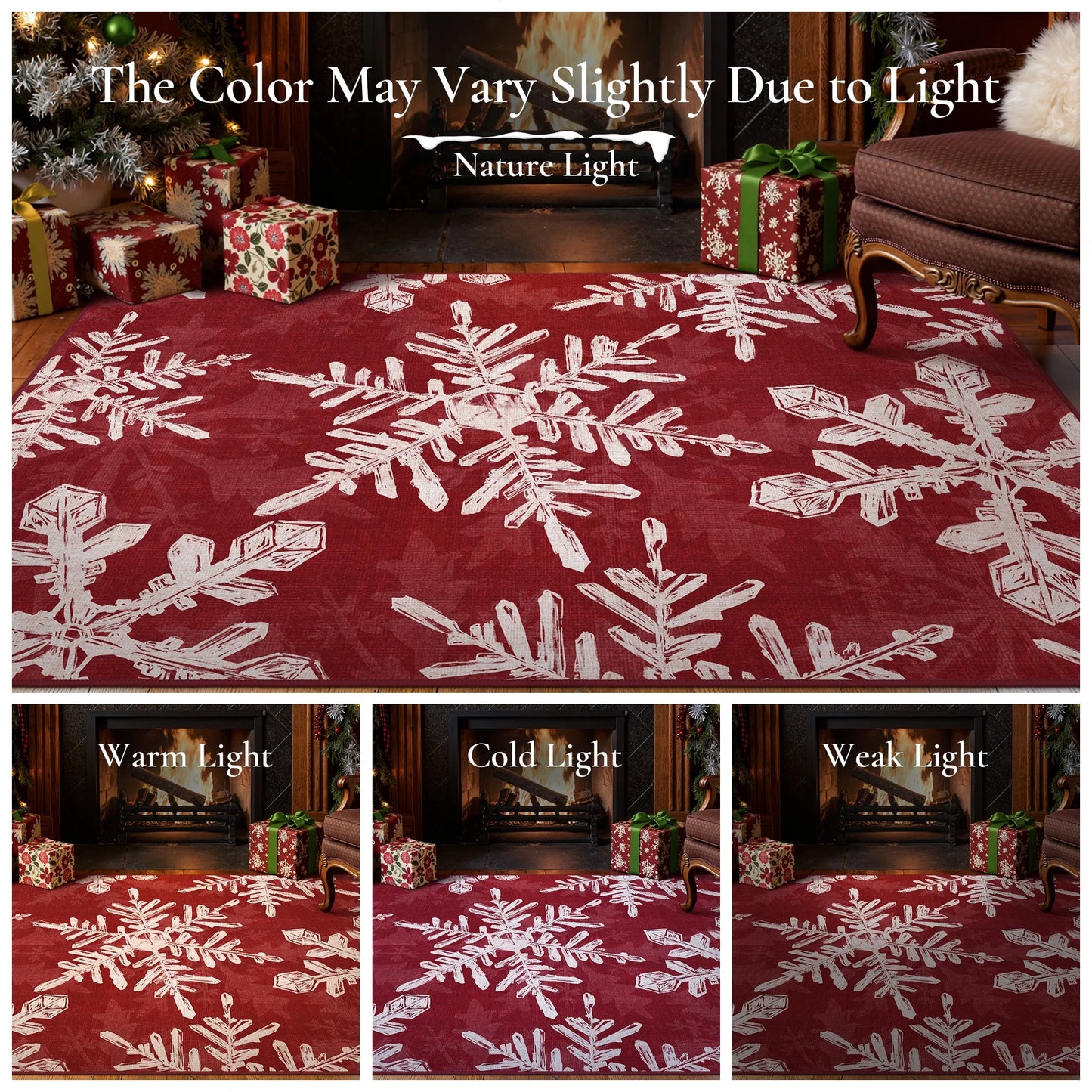 KUETH Christmas Area Rugs 3x5 Machine Washable Non Slip Red Rugs for Living Room Bedroom Home Decor