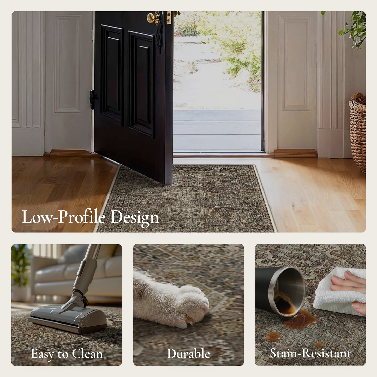 KUETH  Area Rugs Machine Washable Rugs for Living Room, Non Slip Throw Rug with Rubber Backing, Rug for Entryway、Bedroom、Kitchen、Floor and Dining Room