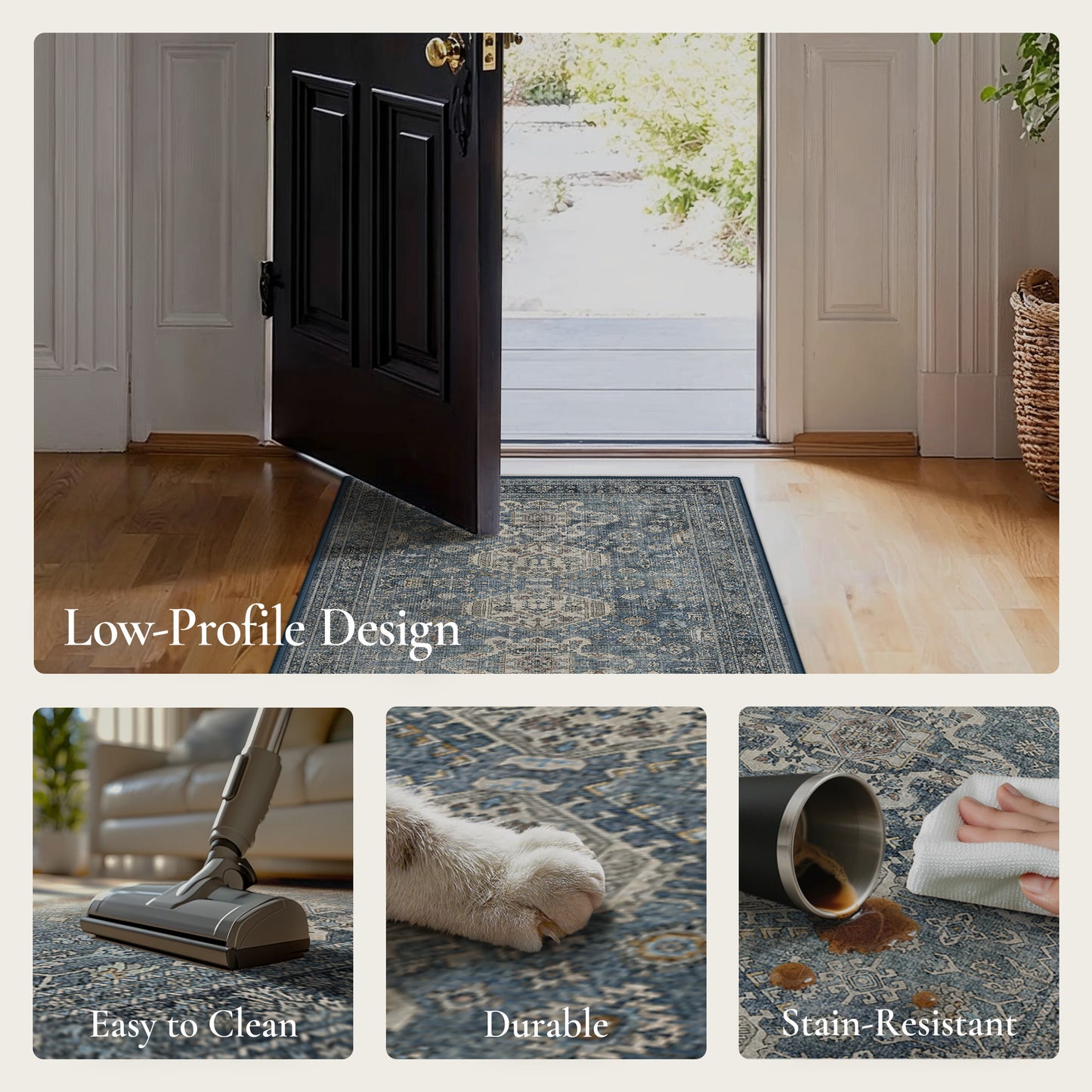 KUETH  Area Rugs Machine Washable Rugs for Living Room, Non Slip Throw Rug with Rubber Backing, Rug for Entryway、Bedroom、Kitchen、Floor and Dining Room