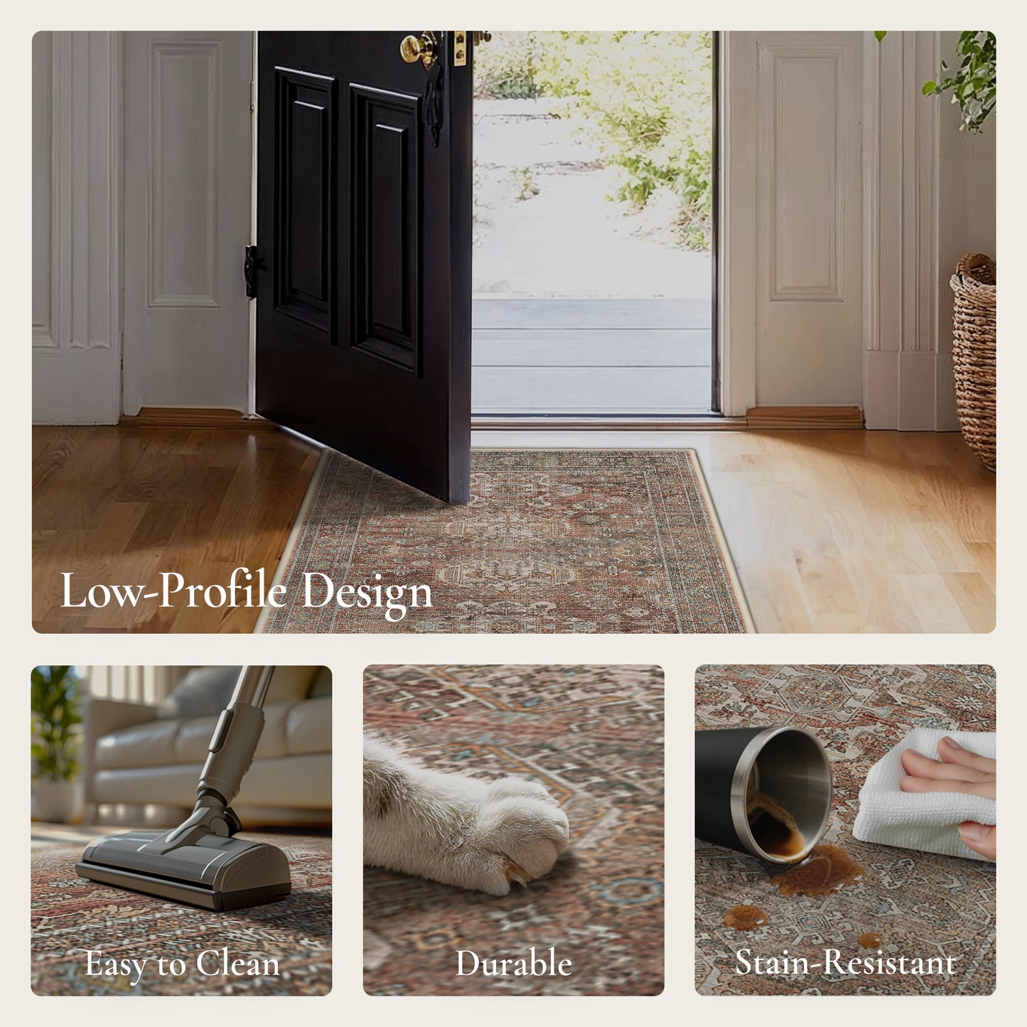 KUETH  Area Rugs Machine Washable Rugs for Living Room, Non Slip Throw Rug with Rubber Backing, Rug for Entryway、Bedroom、Kitchen、Floor and Dining Room