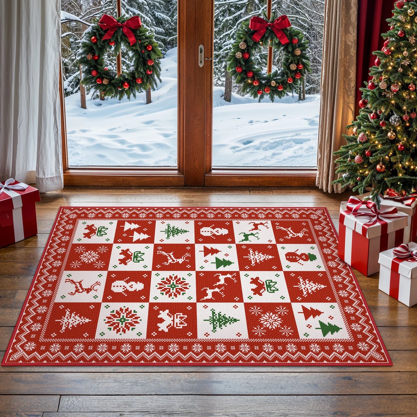 KUETH 2X3 Area Rugs Christmas Rug, Machine Washable Rug, Area Rugs for Livingroom, Printed Christmas Decor,Ultra-thin Non Slip Rug, Low Pile for Bedroom, Kitchen, Dinning room
