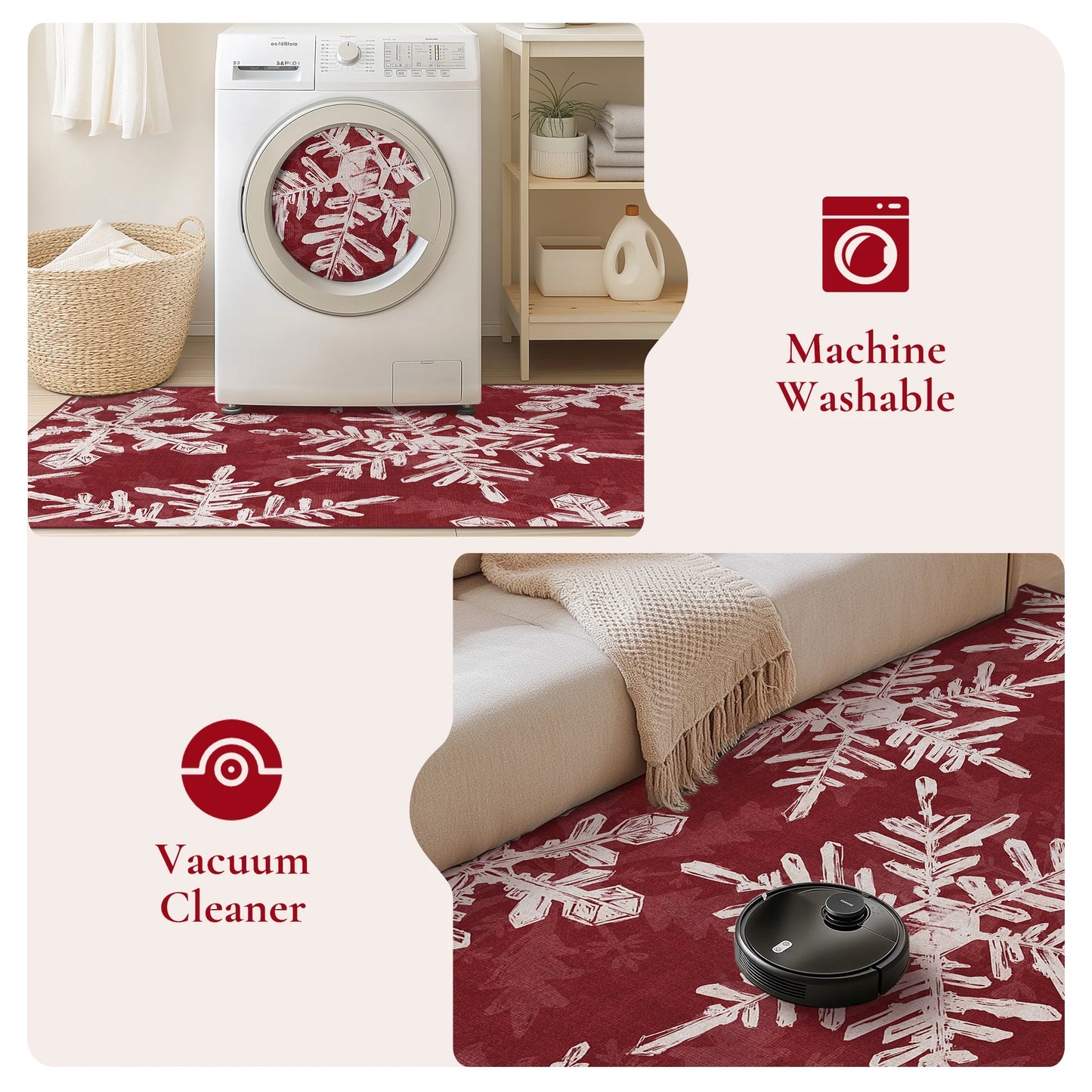 KUETH Christmas Area Rugs 3x5 Machine Washable Non Slip Red Rugs for Living Room Bedroom Home Decor