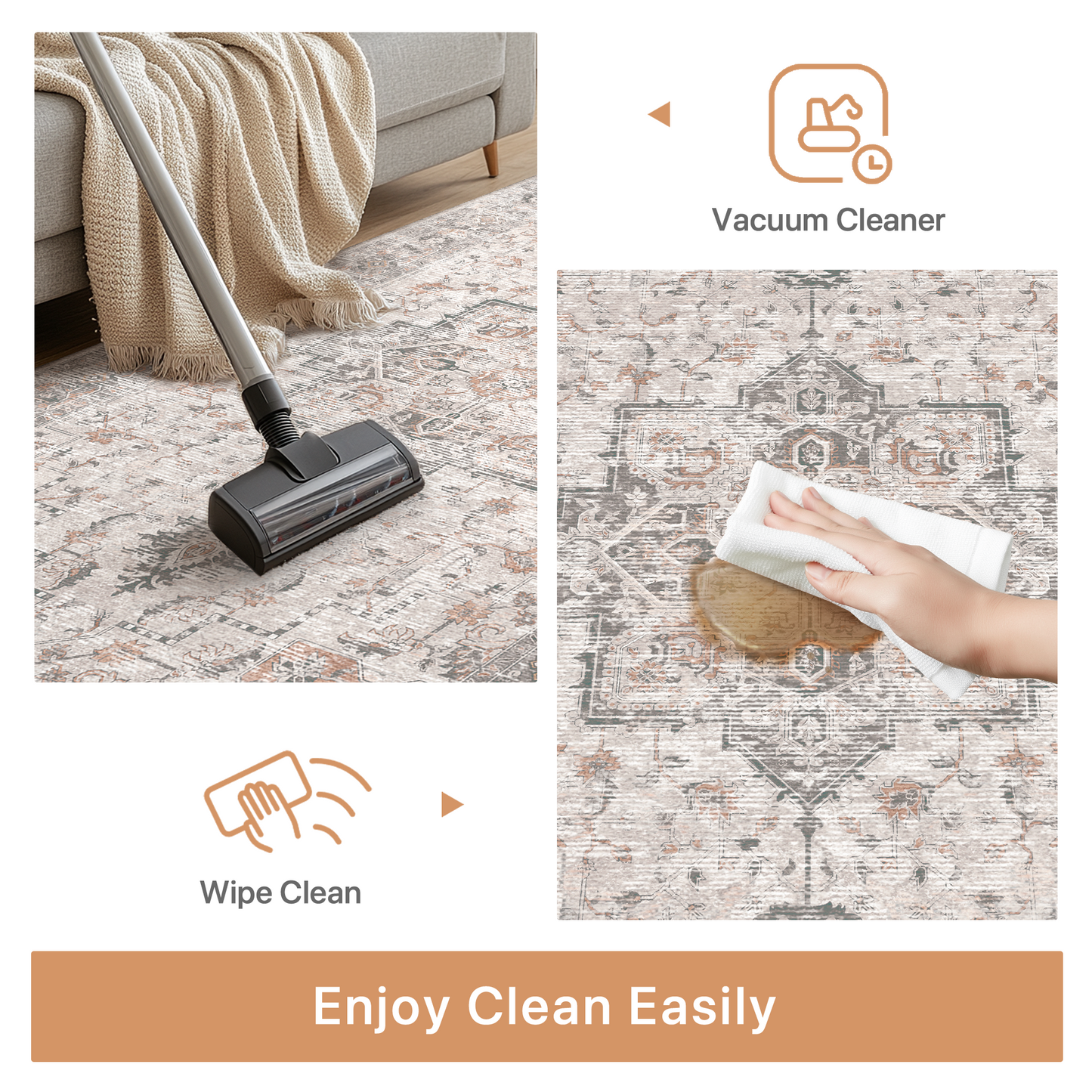 KUETH Kitchen Rug for Floor, Kitchen Mat Anti Fatigue, Non Slip Washable Kitchen Rug, Set of 2 Kitchen Mat 17"x47"+17"x30", Brown