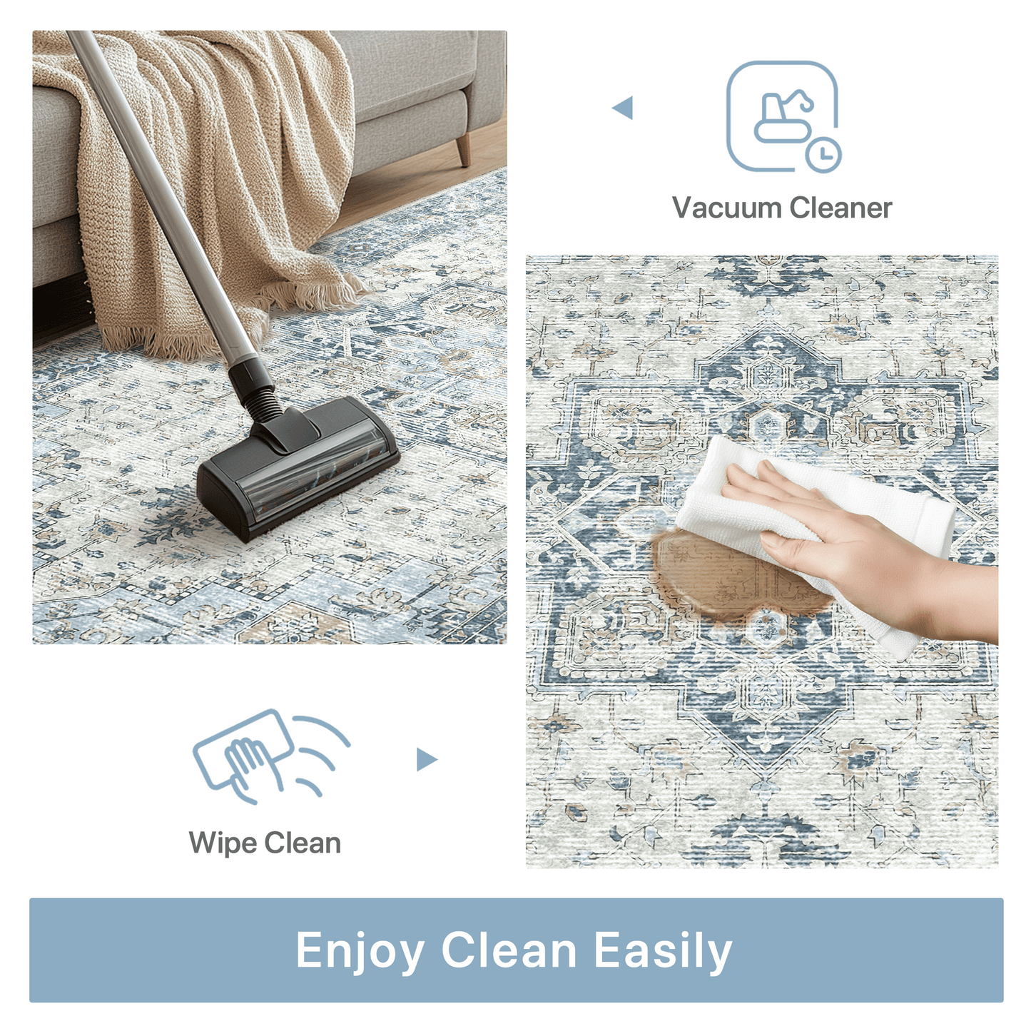 KUETH Kitchen Rug for Floor, Kitchen Mat Anti Fatigue, Non Slip Washable Kitchen Rug, Set of 2 Kitchen Mat 17"x59"+17"x30", Blue