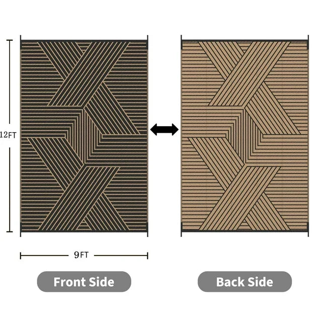 KUETH 9'x 12' Outdoor Rug Plastic Foldable Waterproof Outside Carpet UV Resistant Patio RV Deck Mat,Black Brown