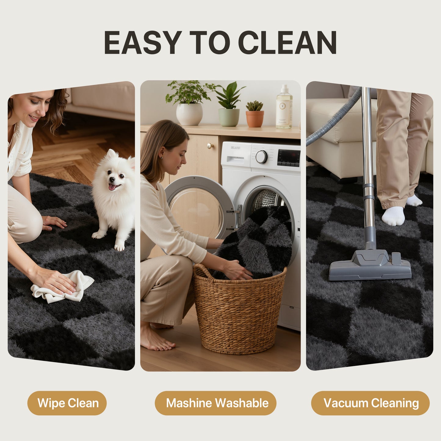 KUETH 8'x10' Fluffy Shag Washable Area Rug for Living Room Modern Geometric