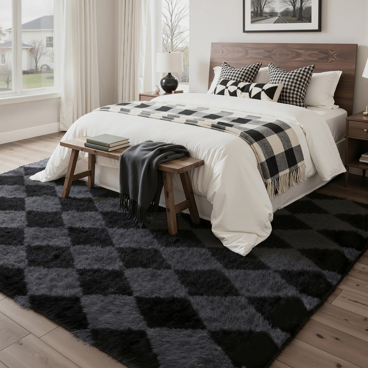 KUETH 8'x10' Fluffy Shag Washable Area Rug for Living Room Modern Geometric