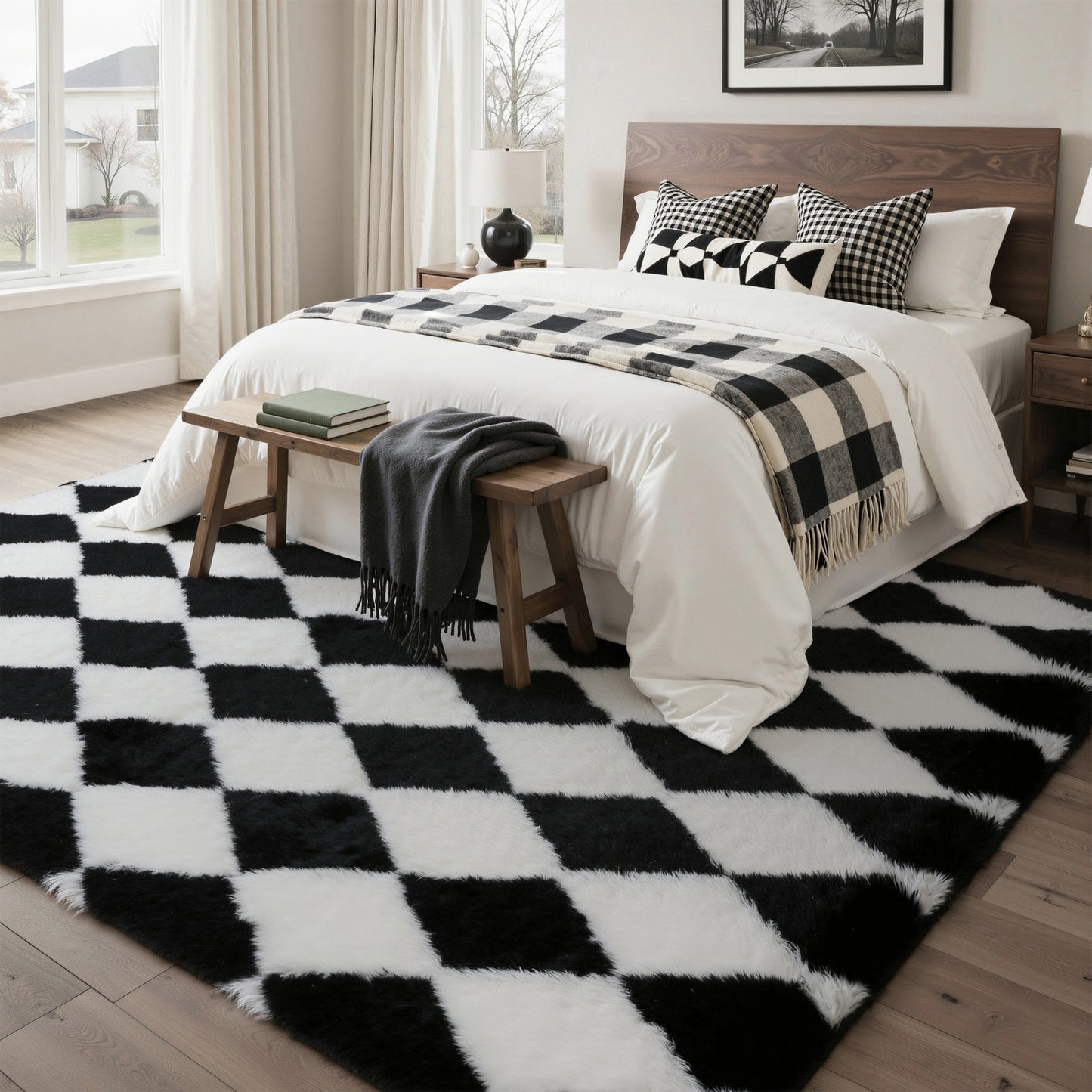 KUETH 8'x10' Fluffy Shag Washable Area Rug for Living Room Modern Geometric