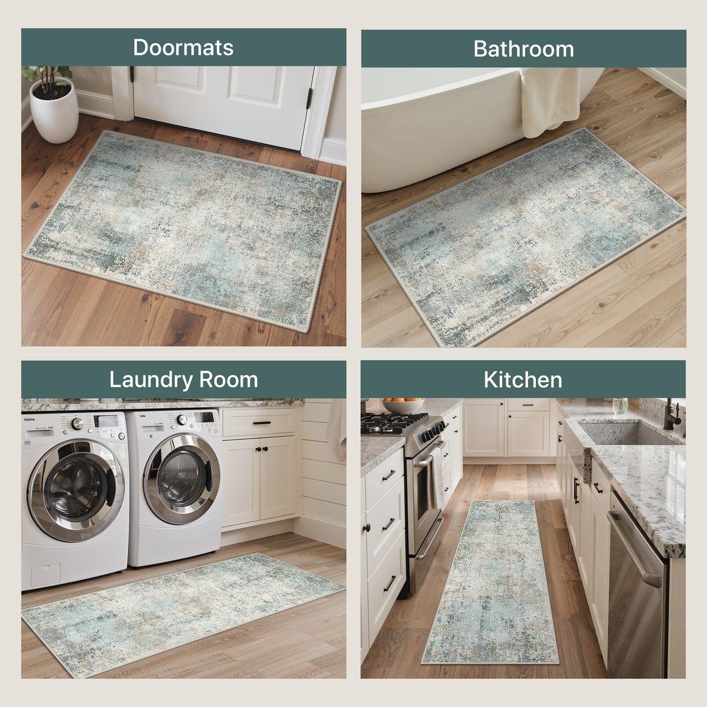 KUETH Kitchen Mats for Floor,Sets of 3 Non Slip Washable Abstract Kitchen Rugs 20"x32"+20"x48"+20"x59", Kitchen Runner Rug with Waterproof for Hallway, Laundry, Bathroon and Bedroom