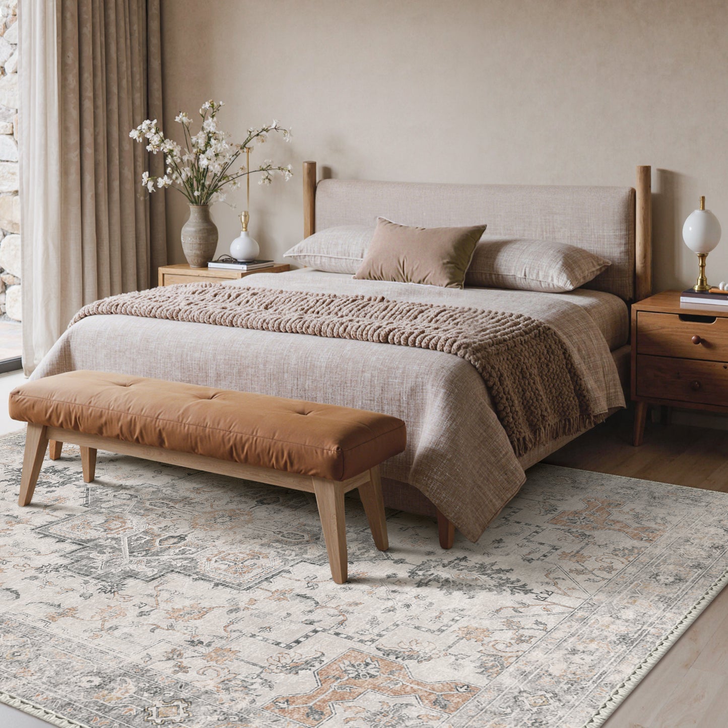 KUETH  Area Rugs for Living Room, Non Slip Machine Washable Retro Rugs, Ultra-thin Print Rug for Bedroom, Dining Room, Home Office.