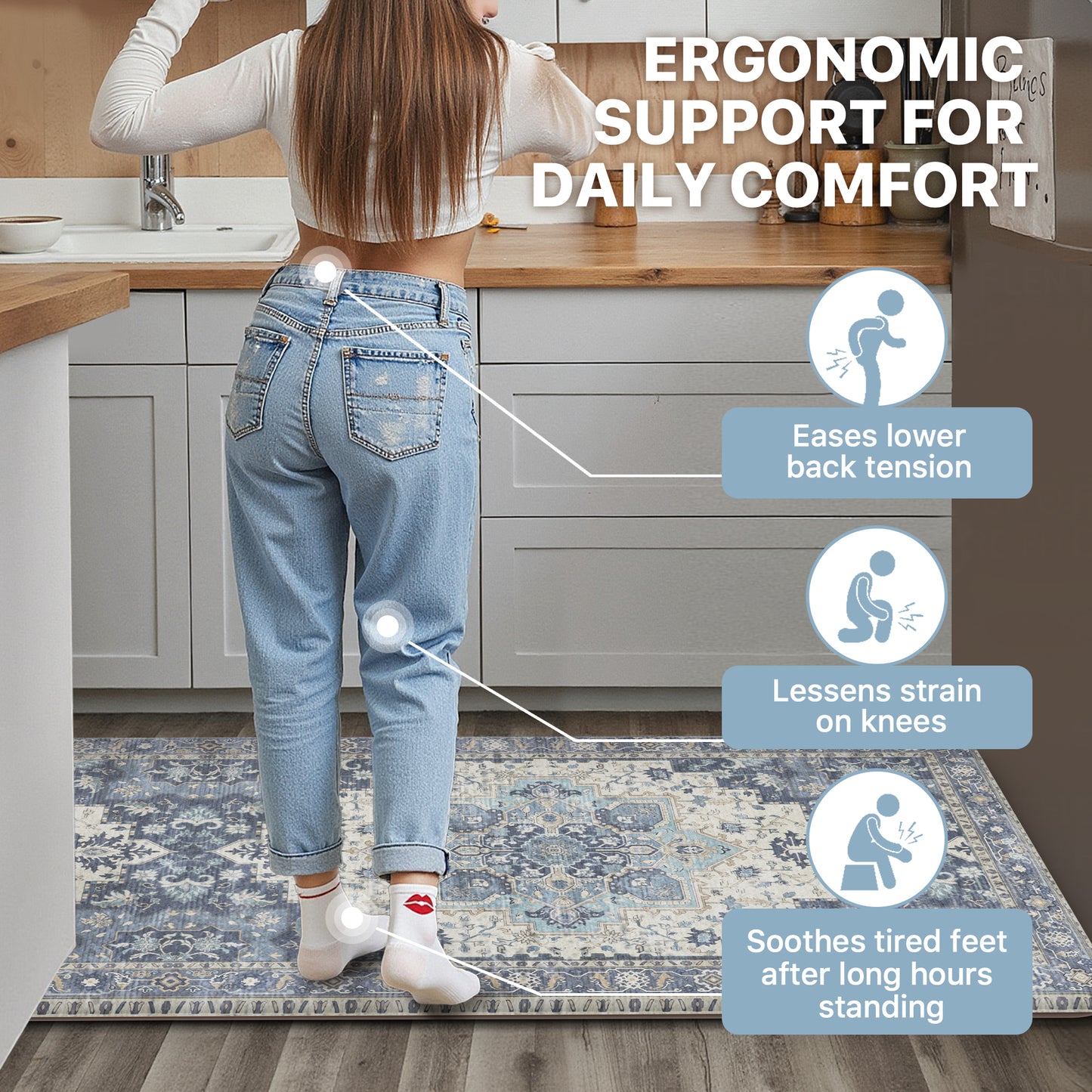 KUETH Kitchen Mats for Floor, Kitchen Rug with Anti Fatigue, Non Slip Washable Kitchen Rug, Set of 2 Kitchen Mat 17"x47"+17"x30", Runner Rug with Waterproof for Bathroon and Bedroom