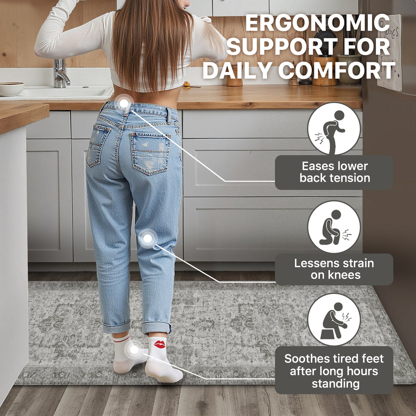 KUETH Kitchen Mats for Floor, Kitchen Rug with Anti Fatigue, Non Slip Washable Kitchen Rug, Set of 2 Kitchen Mat 17"x47"+17"x30", Runner Rug with Waterproof for Bathroon and Bedroom