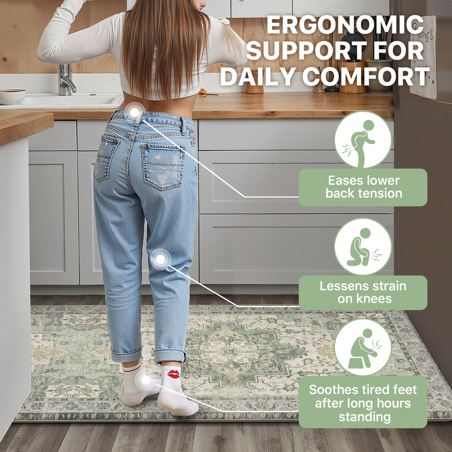 KUETH Kitchen Mats for Floor, Kitchen Rug with Anti Fatigue, Non Slip Washable Kitchen Rug, Set of 2 Kitchen Mat 17"x47"+17"x30", Runner Rug with Waterproof for Bathroon and Bedroom