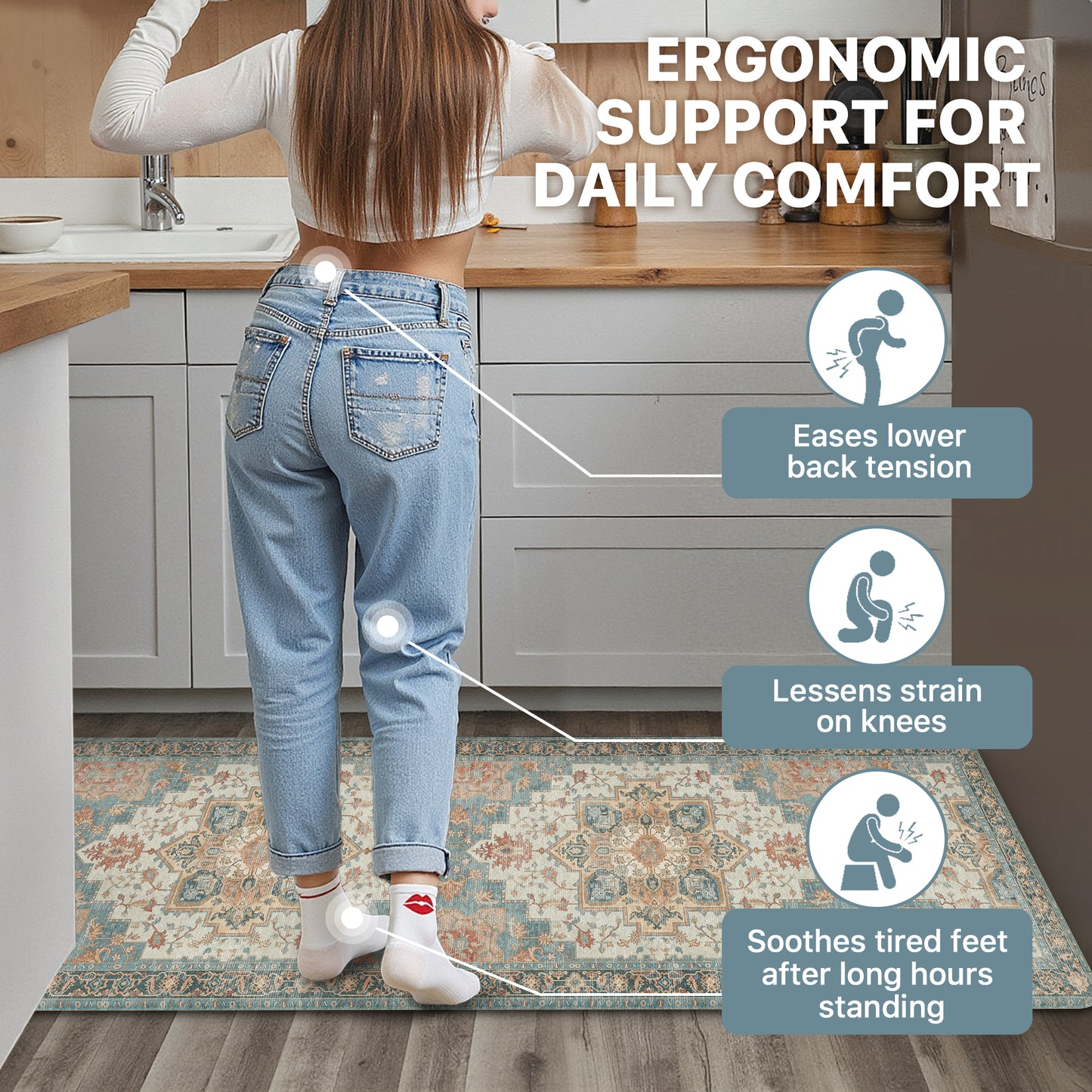 KUETH Kitchen Mats for Floor, Kitchen Rug with Anti Fatigue, Non Slip Washable Kitchen Rug, Set of 2 Kitchen Mat 17"x47"+17"x30", Runner Rug with Waterproof for Bathroon and Bedroom