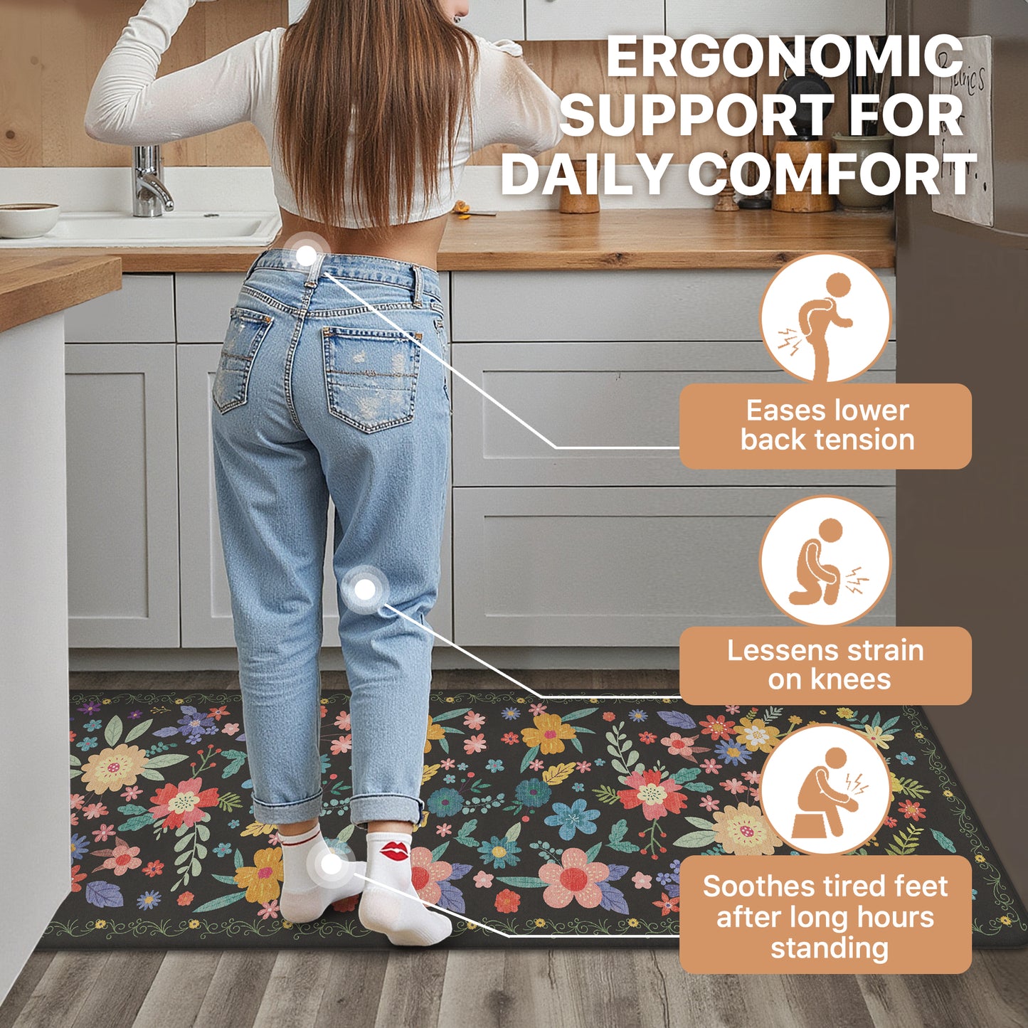 KUETH Kitchen Mats for Floor, Kitchen Rug with Anti Fatigue, Non Slip Washable Kitchen Rug, Set of 2 Kitchen Mat 17"x47"+17"x30", Runner Rug with Waterproof for Bathroon and Bedroom