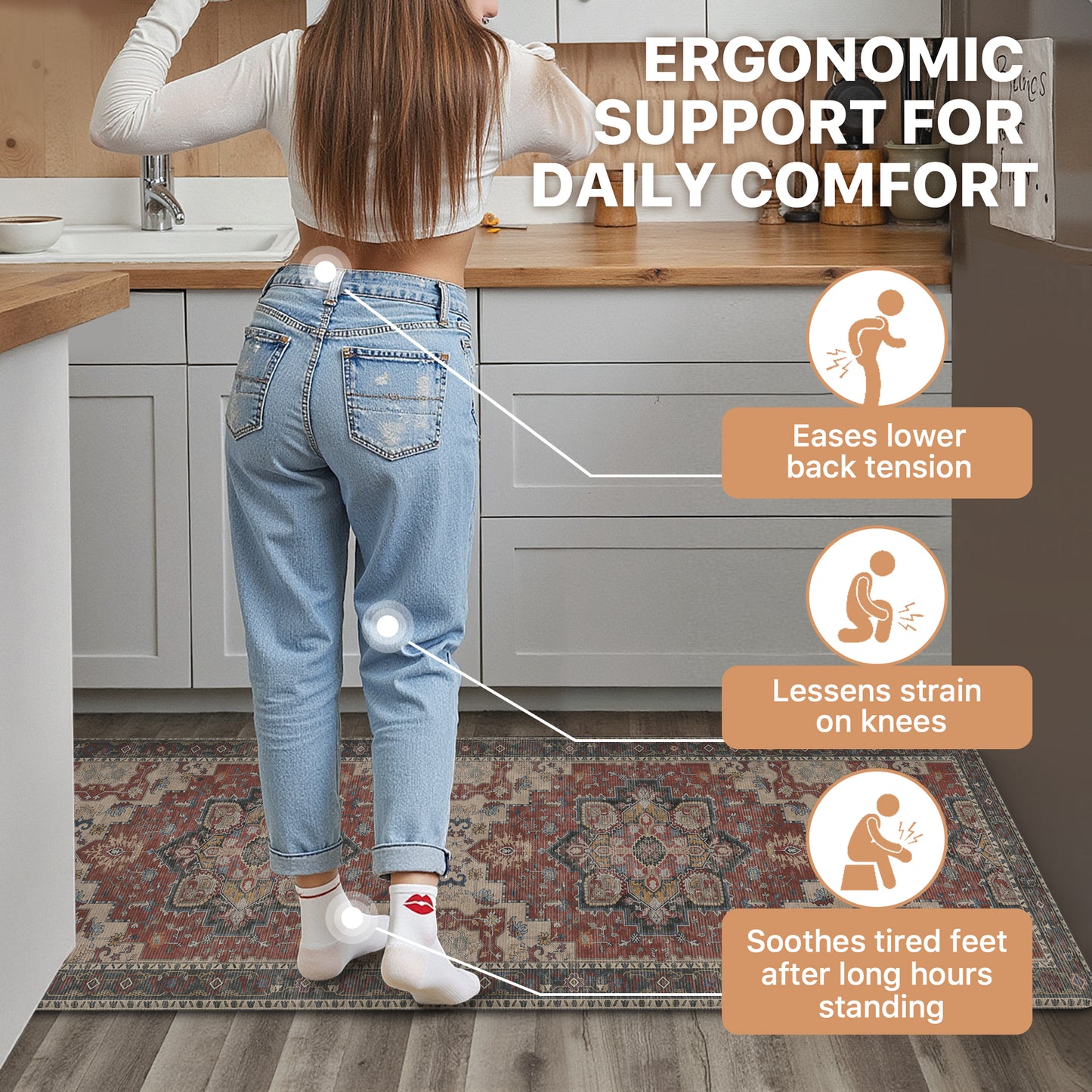 KUETH Kitchen Mats for Floor, Kitchen Rug with Anti Fatigue, Non Slip Washable Kitchen Rug, Set of 2 Kitchen Mat 17"x59"+17"x30", Runner Rug with Waterproof for Bathroon and Bedroom