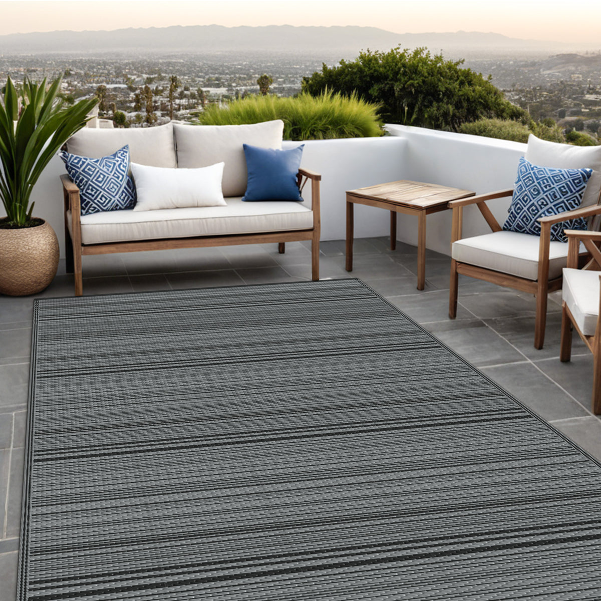 KUETH 5'x 8' Outdoor Waterproof Rug Camping Mat Patio Carpet,Black&Gray