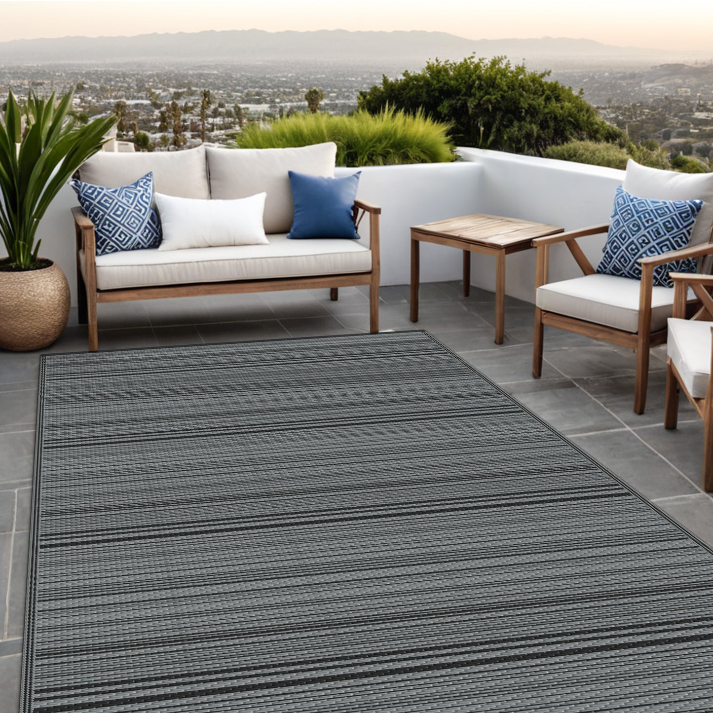 KUETH 6'x 9' Outdoor Waterproof Rug Camping Mat Patio Carpet,Black&Gray