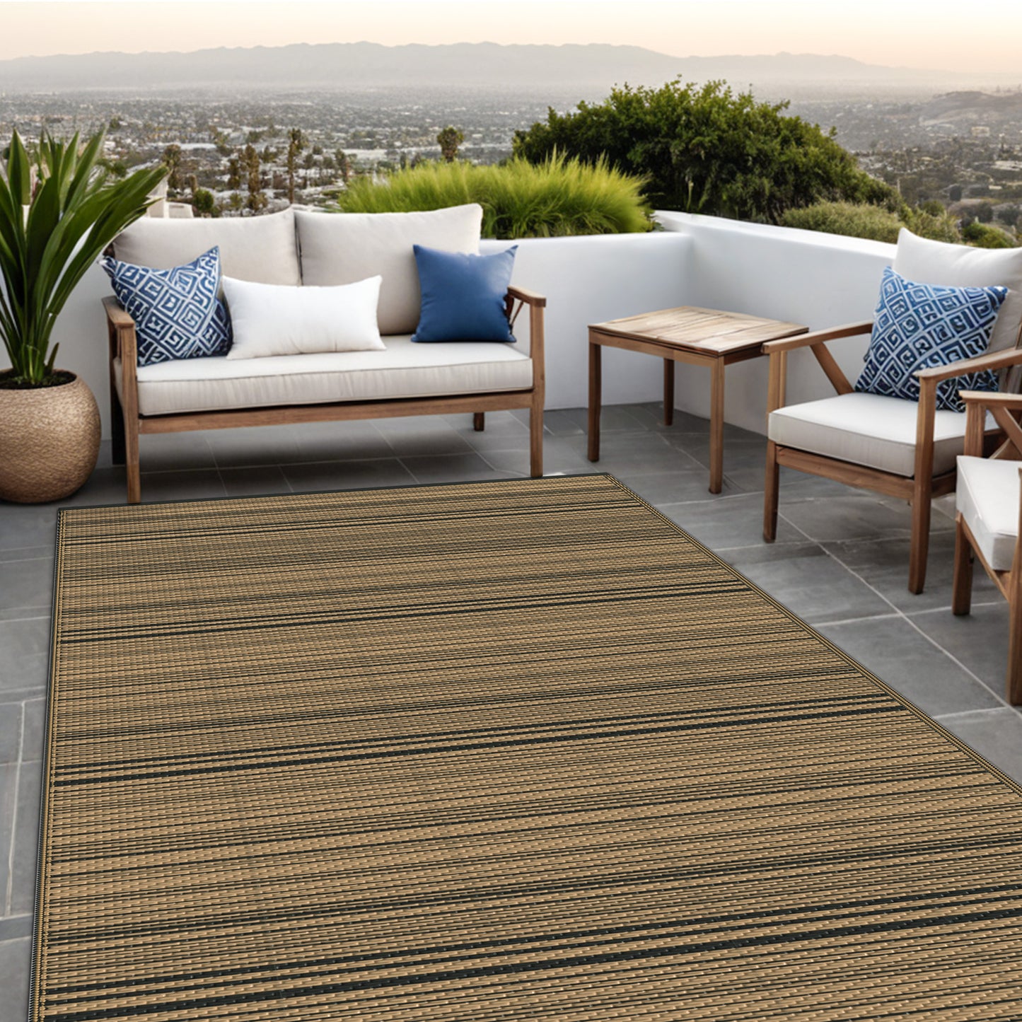 KUETH 5'x 8' Outdoor Waterproof Rug Camping Mat Patio Carpet,Black&Brown