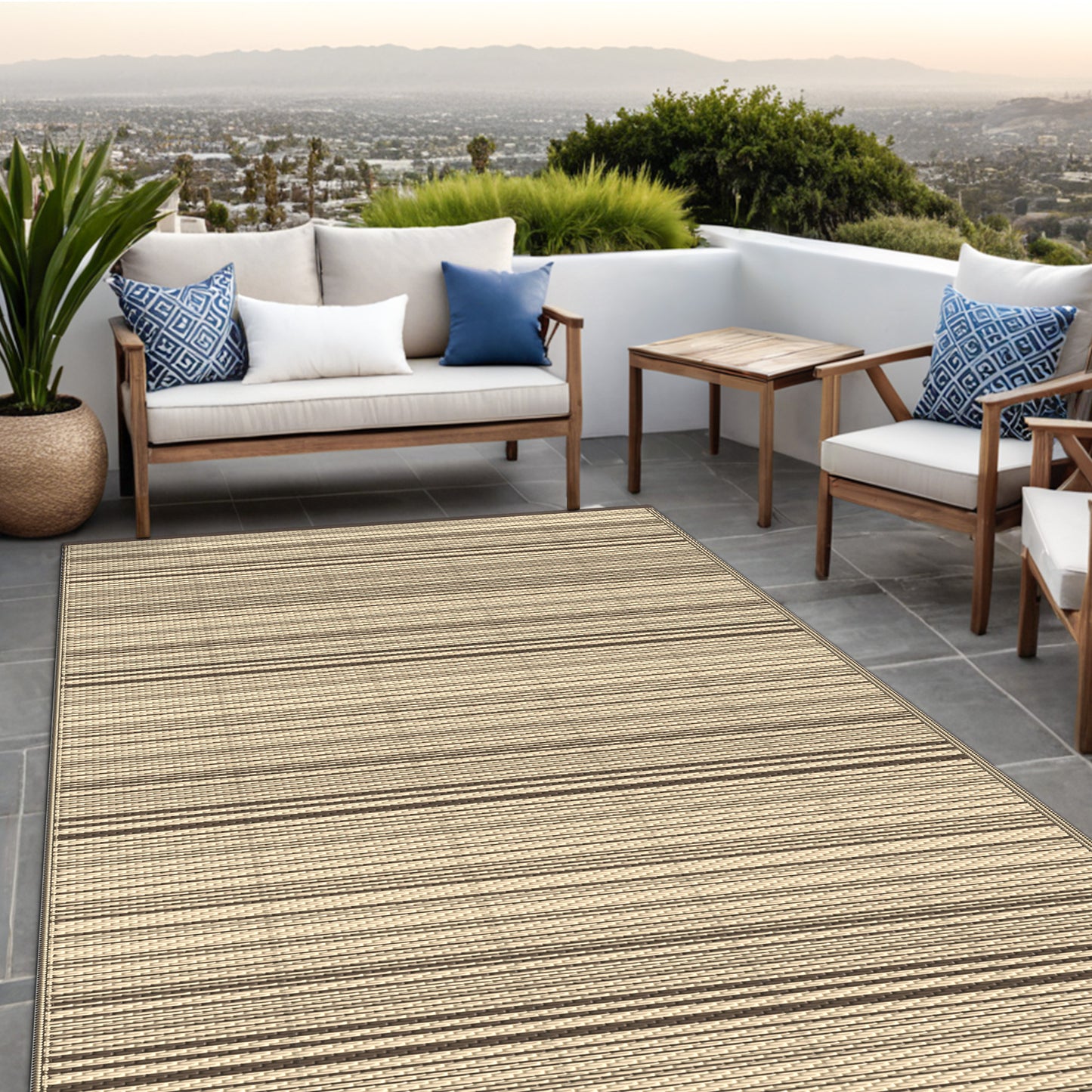 KUETH 6'x 9' Outdoor Waterproof Rug Camping Mat Patio Carpet,COFFEE&BEIGE