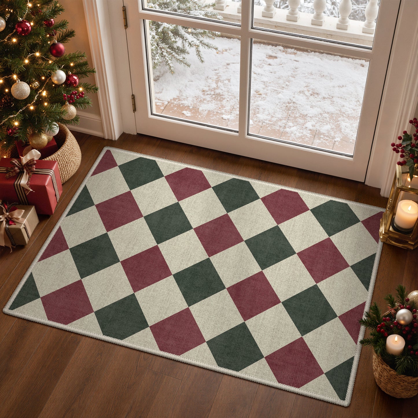 KUETH 8X10 Large Indoor Christmas Area Rug, Christmas Rugs for Living Room,Machine Washable Rug, Ultra-thin Printed, Non-Slip Rug, Bedroom, Kitchen, Dinning Room