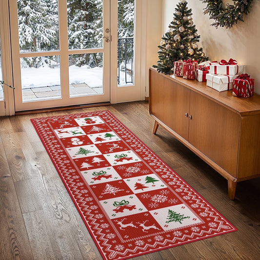 KUETH 2X7 Area Rugs Christmas Rug, Machine Washable Rug, Area Rugs for Livingroom, Printed Christmas Runner Rug Decor,Ultra-thin Non Slip Rug, Low Pile for Bedroom, Kitchen, Dinning room