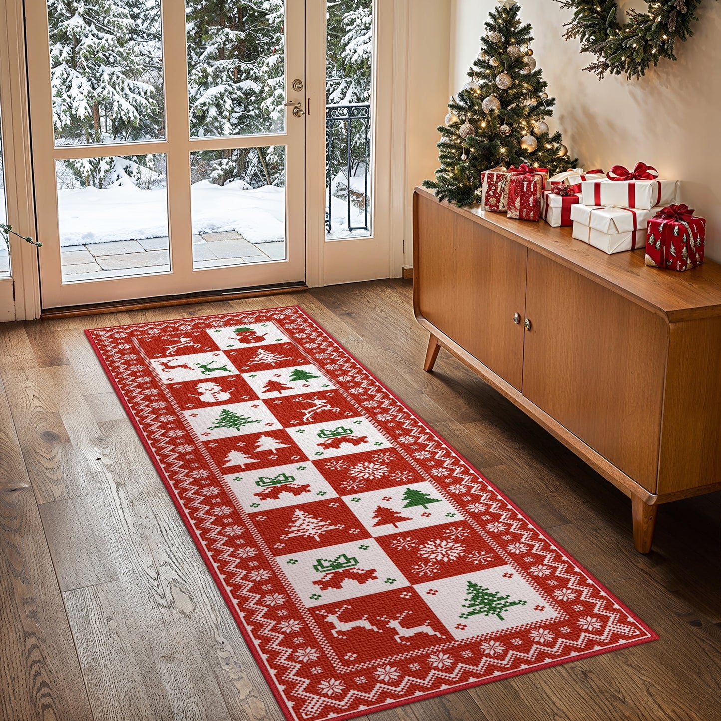 KUETH 2x5 Christmas Runner Rug, Machine Washable & Non-Slip for Kitchen