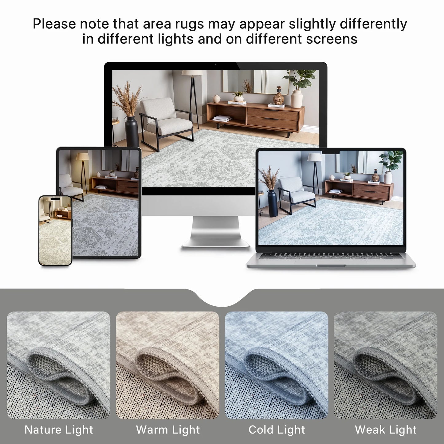 KUETH Area Rug Kitchen Runner Rugs 2x7 Machine Washable Bedroom Rugs Distressed Vintage Print Gray Large Throw Rug Dining Room Living Room Aesthetic, Non Slip Carpet with Gripper