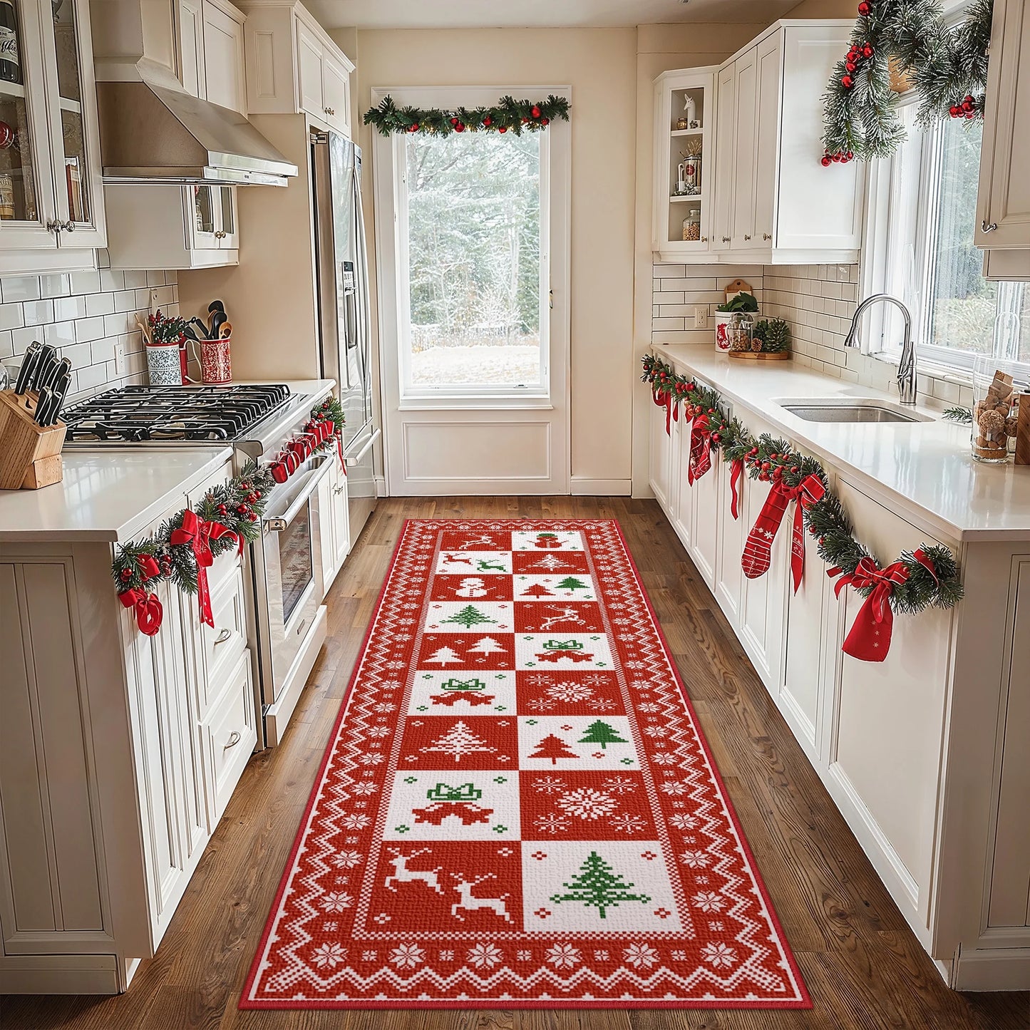 KUETH 2X7 Area Rugs Christmas Rug, Machine Washable Rug, Area Rugs for Livingroom, Printed Christmas Runner Rug Decor,Ultra-thin Non Slip Rug, Low Pile for Bedroom, Kitchen, Dinning room