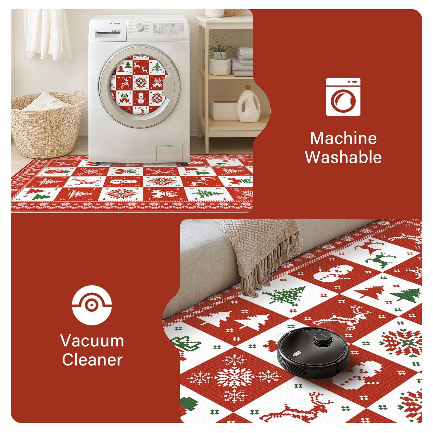 KUETH 2x5 Christmas Runner Rug, Machine Washable & Non-Slip for Kitchen