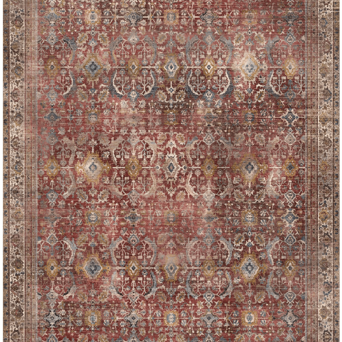 KUETH Modern 5x7 Area Rugs for Living Room, Non Slip Machine Washable Retro Rugs, Low Pile Chenille Print Rug for Bedroom, Dining Room, Home Office