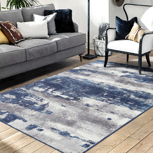 MCOW 2'x3' Area Rug Modern Abstract Rug Soft Washable Rugs for Living Room Decor Carpet for Bedroom Non Slip Dark Blue, Light Blue