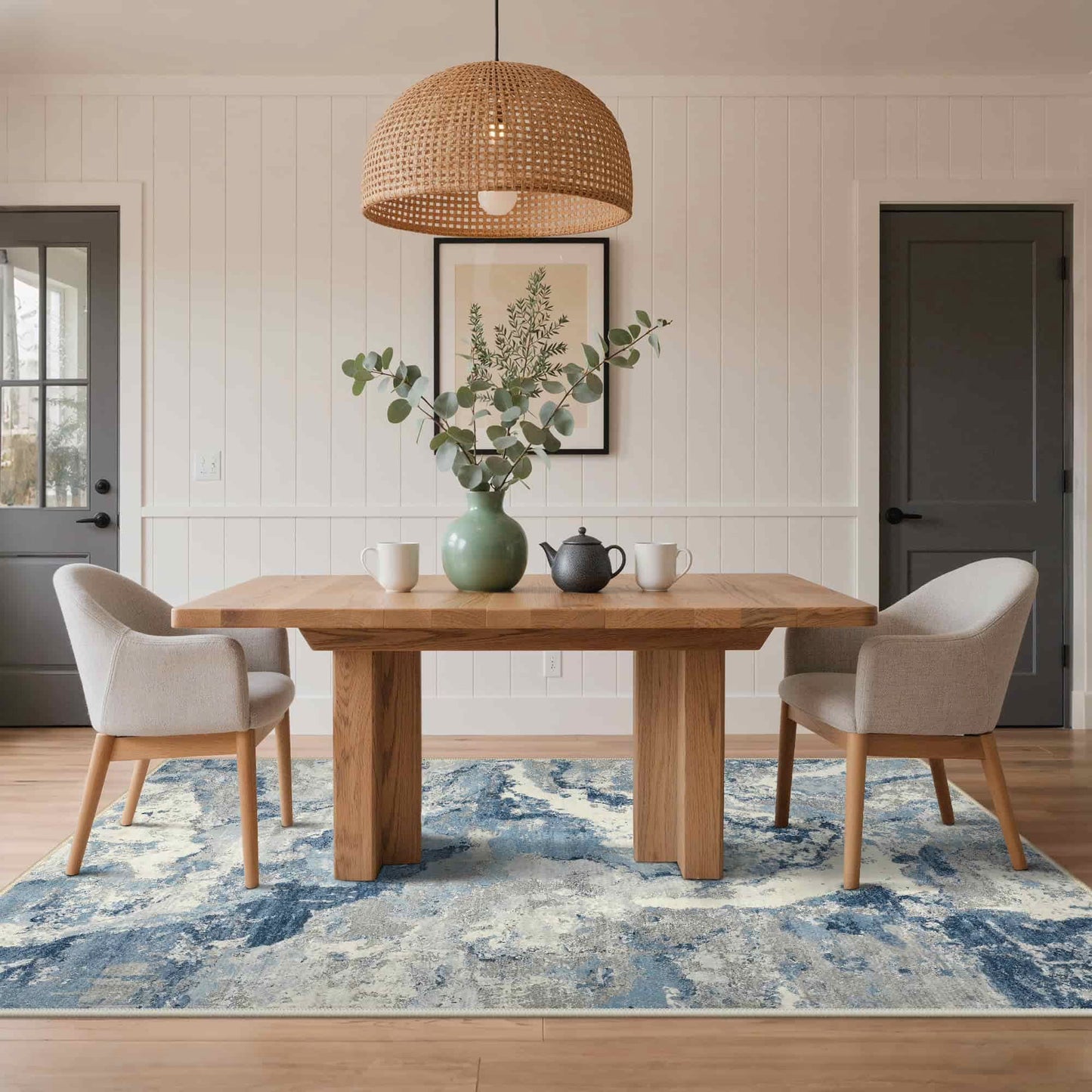 KUETH 5×7 Area Rug Washable for Living Room, Large Blue Print Pattern Modern Abstract Soft Non Slip Low Pile Indoor Rug, Bedroom, Dinning Room