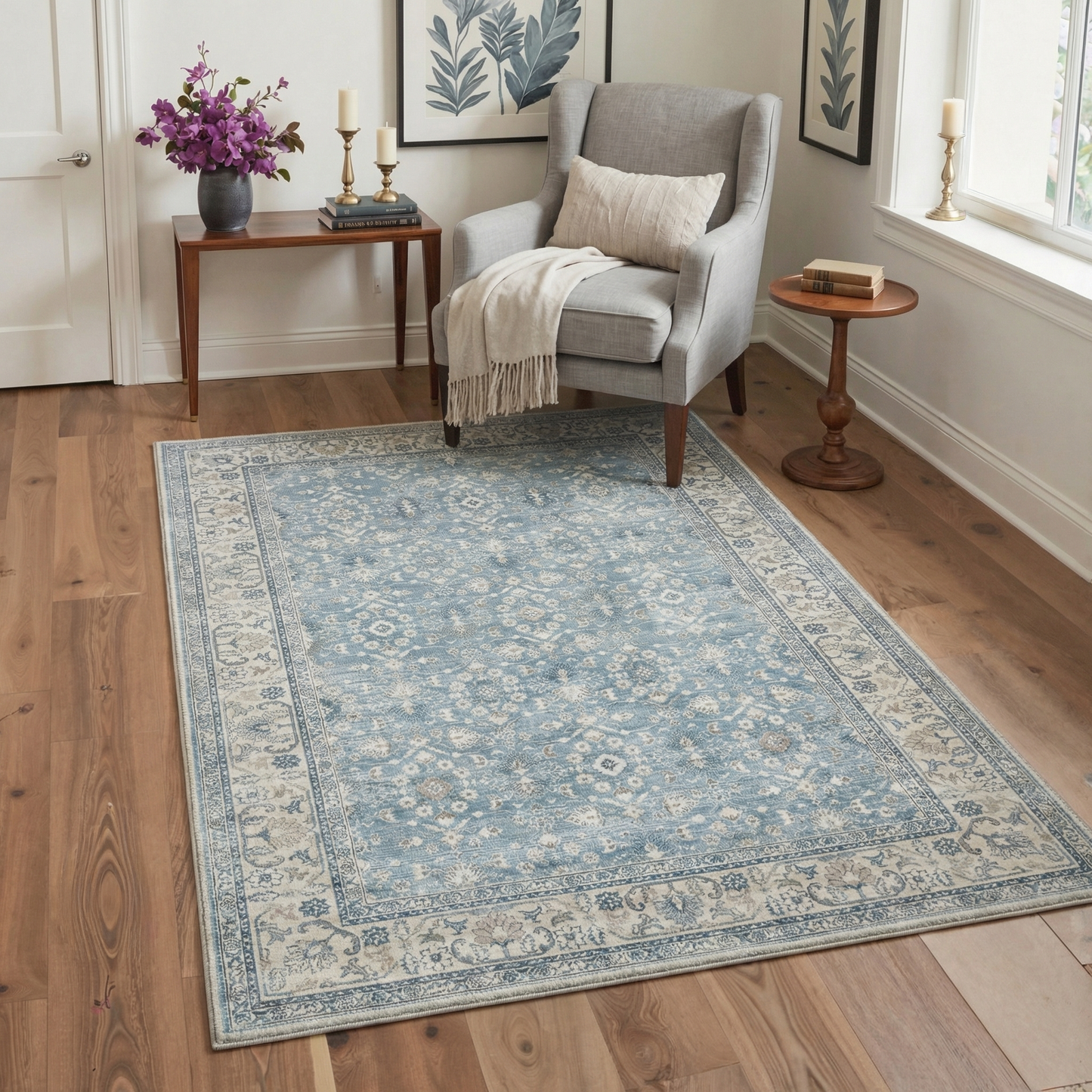 KUETH 8X10 Vintage Area Rugs Machine Washable Rugs for Living Room, Non Slip Flat Pile Rug with Rubber Backing, Boho Rug for Entryway Bedroom Dining Room Home Office