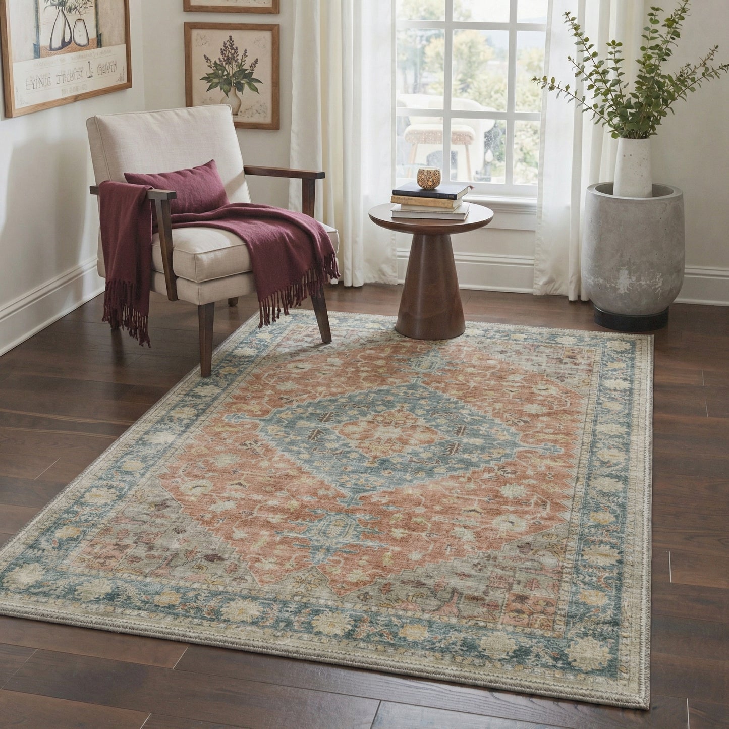 KUETH  Area Rugs Machine Washable Rugs for Living Room, Non Slip Throw Rug with Rubber Backing, Rug for Entryway、Bedroom、Kitchen、Floor and Dining Room