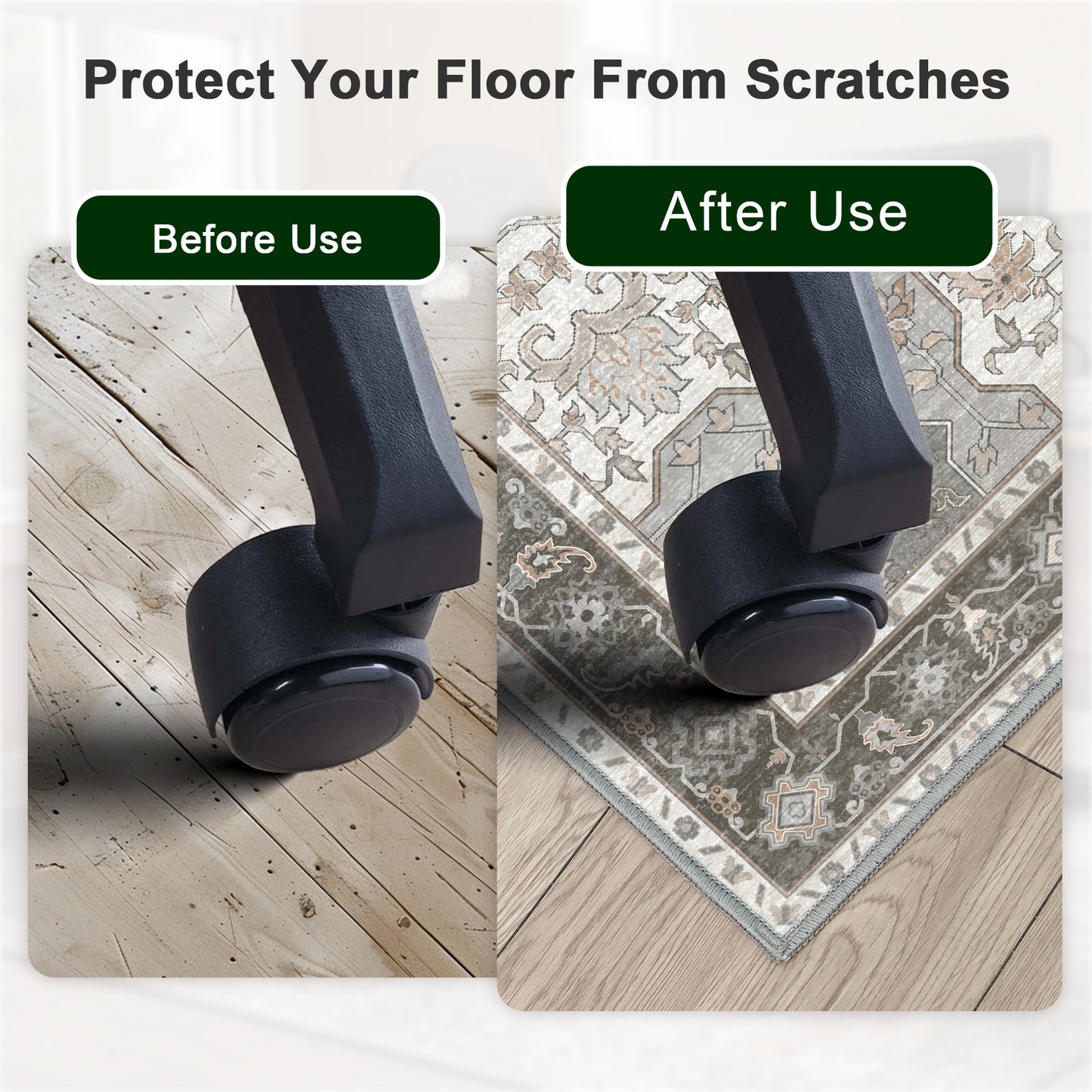 KUETH Protective Flooring Office Chair Mat for Hardwood Floor and Tile Floor, Heavy Duty Desk Chair Mat for Carpets, Anti Slip Office Floor Mats for Rolling Chairs, Low Pile Under Desk Rug