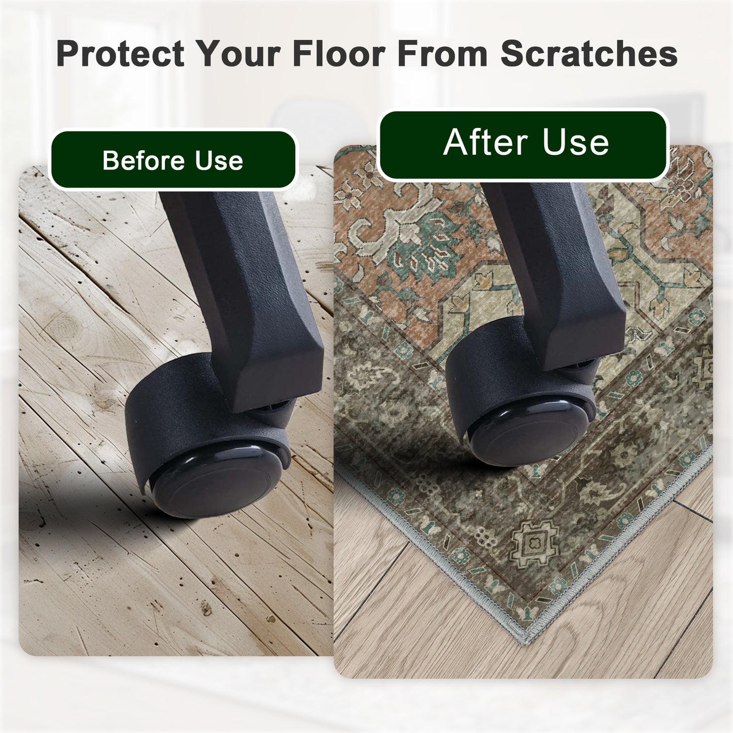 KUETH Protective Flooring Office Chair Mat for Hardwood Floor and Tile Floor, Heavy Duty Desk Chair Mat for Carpets, Anti Slip Office Floor Mats for Rolling Chairs, Low Pile Under Desk Rug