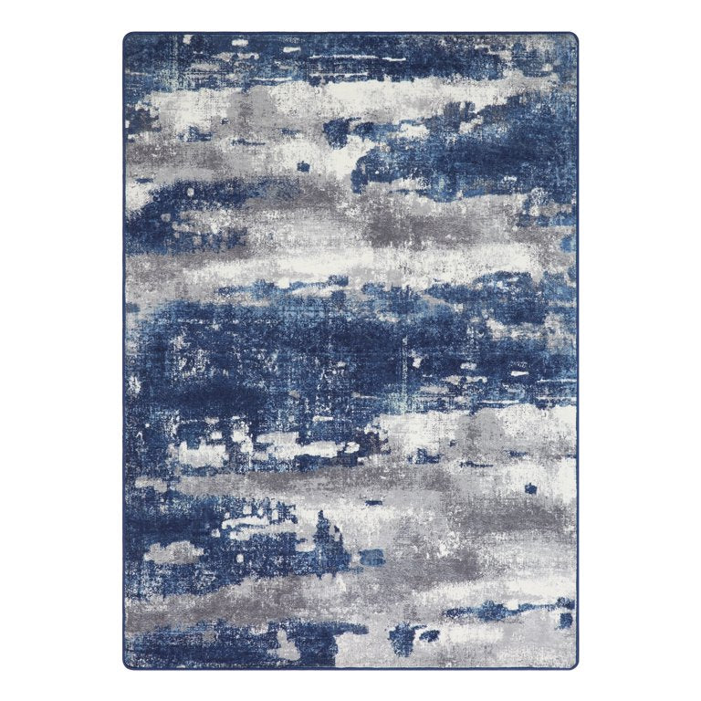 MCOW 2'x3' Area Rug Modern Abstract Rug Soft Washable Rugs for Living Room Decor Carpet for Bedroom Non Slip Dark Blue, Light Blue