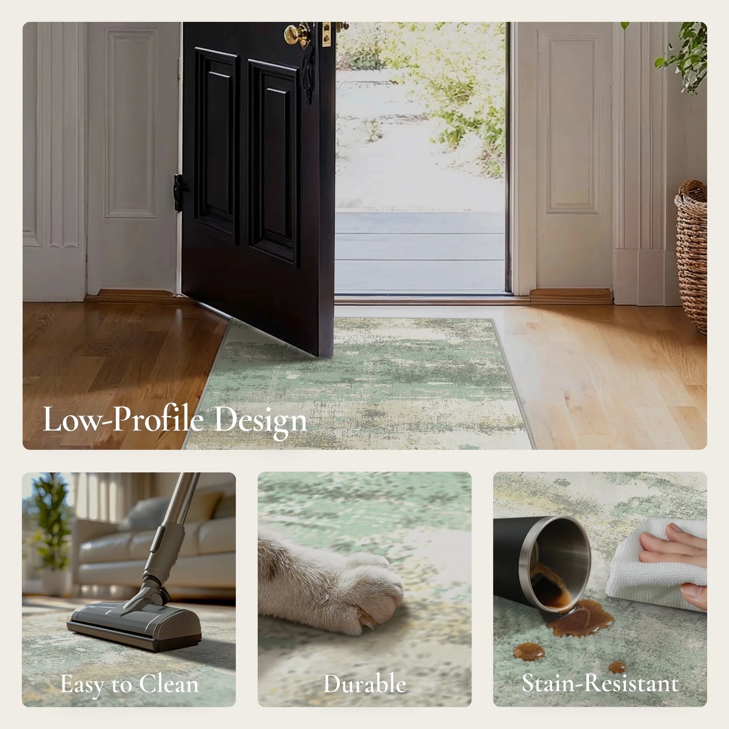 KUETH 2'x7' Area Rugs for Living Room, Non Slip Machine Washable Vintage Indoor Rug, Low Pile Print Rug for Bedroom Dining Room Home Office